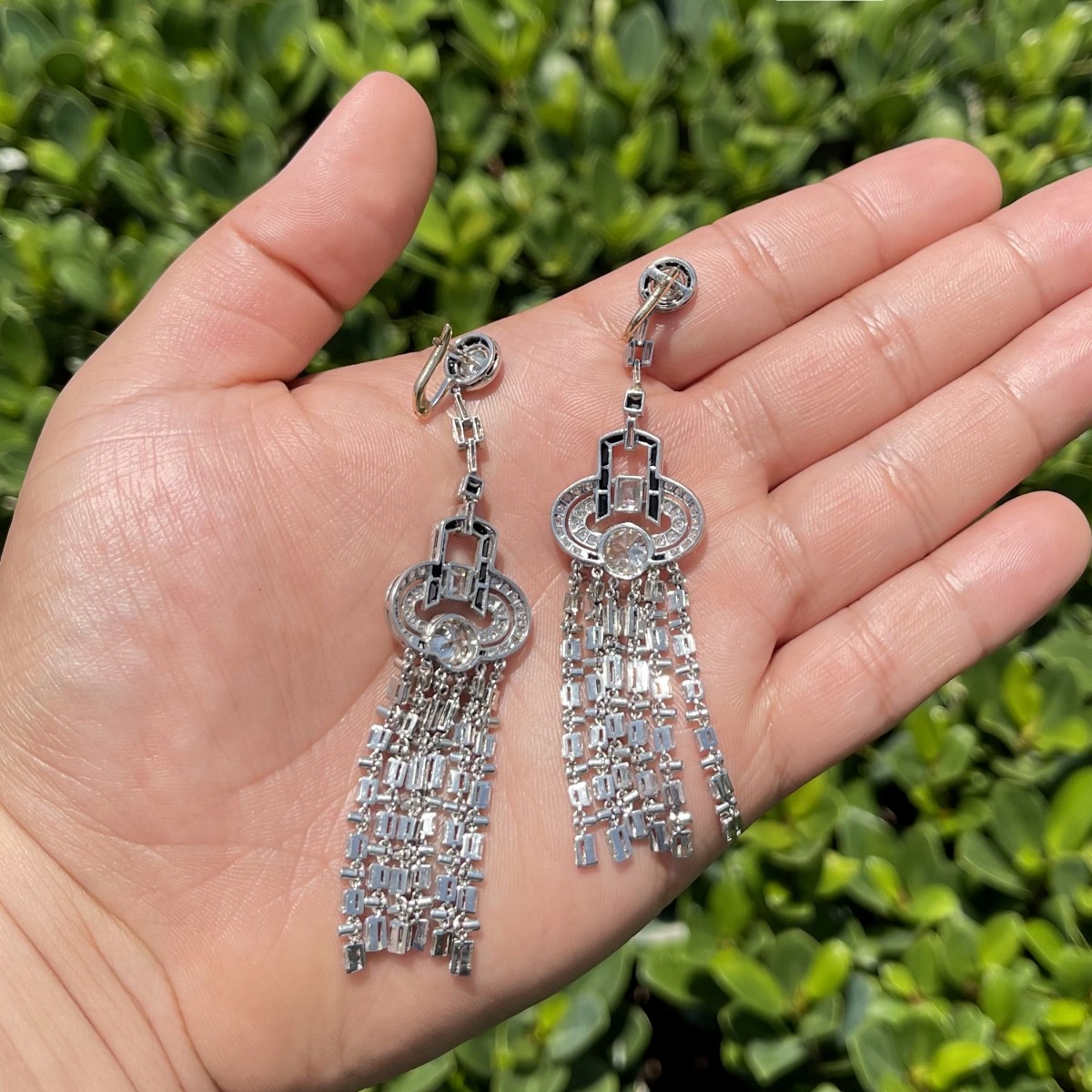 Diamond, Onyx and Platinum Earrings