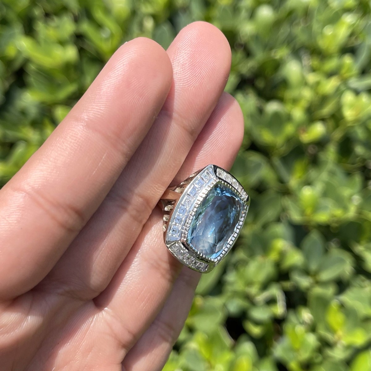 Aquamarine, Diamond and 18K Ring