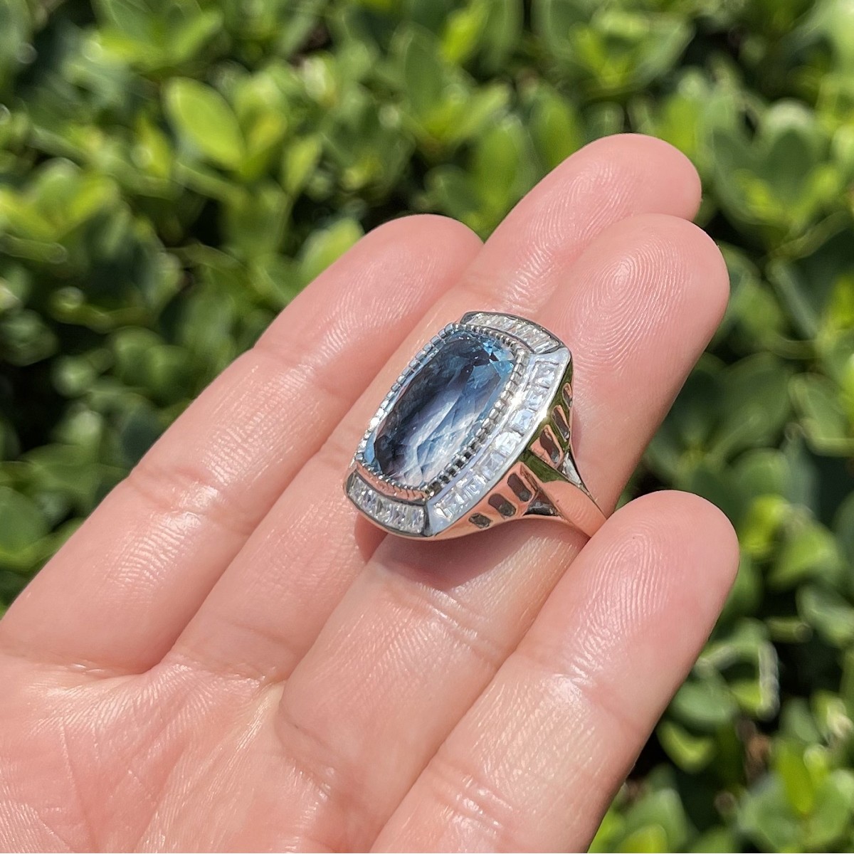 Aquamarine, Diamond and 18K Ring