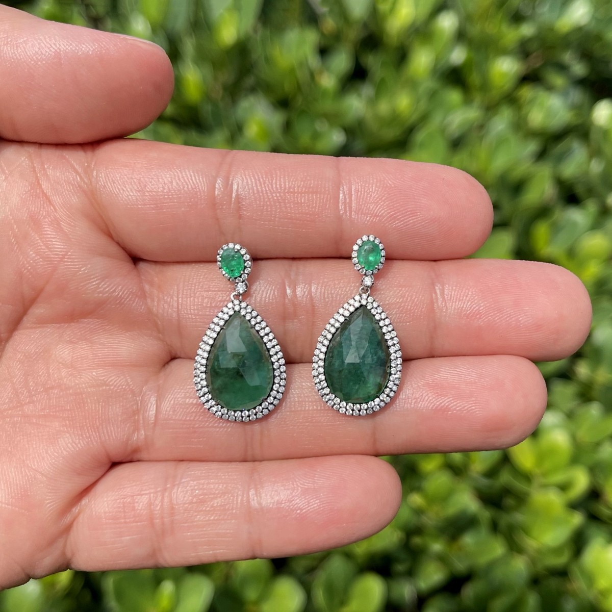 Emerald, Diamond and 18K Earrings