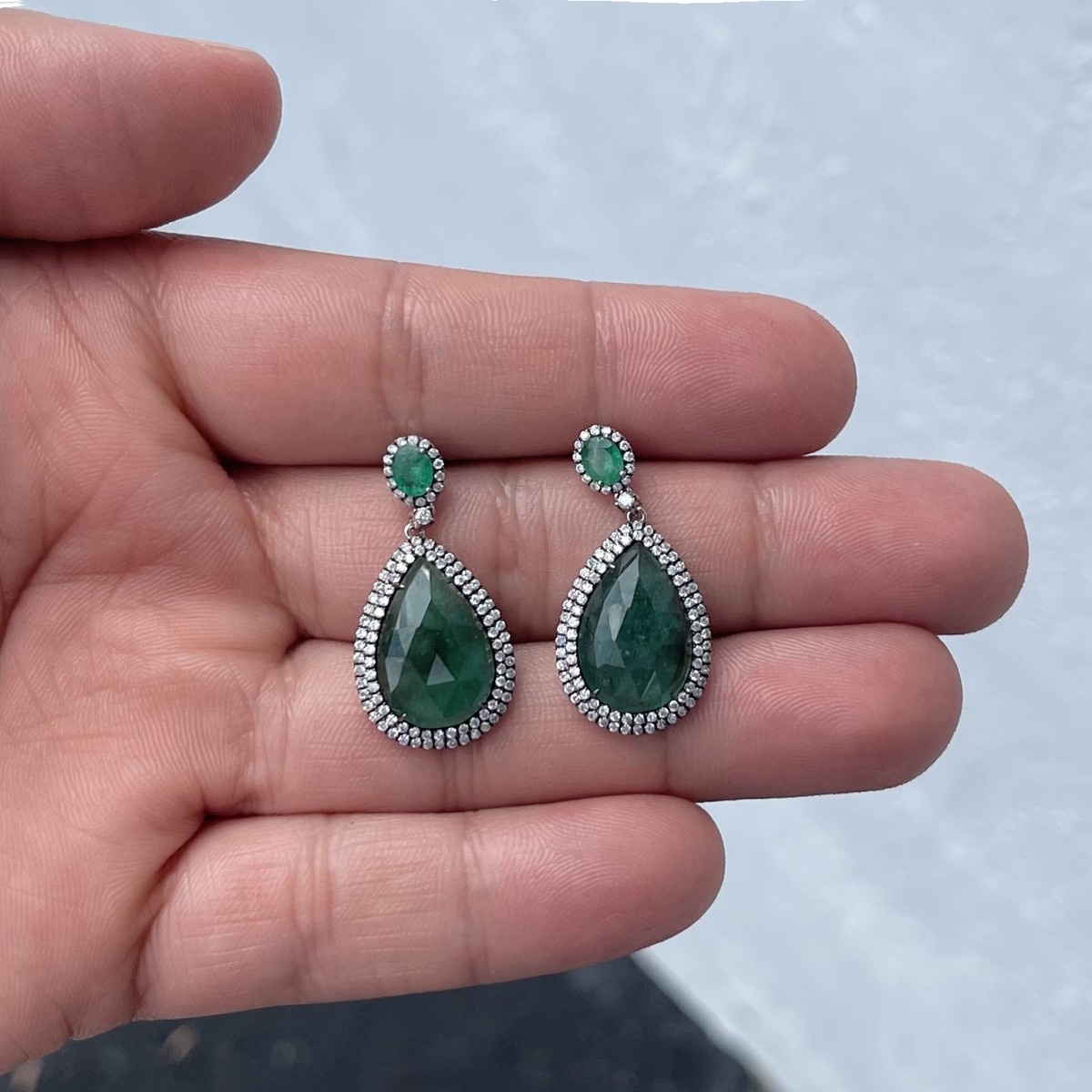 Emerald, Diamond and 18K Earrings