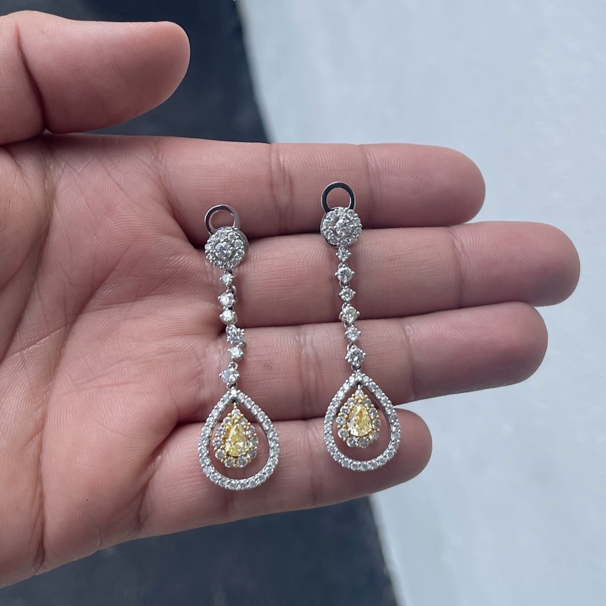 Fancy Color Diamond and 18K Earrings