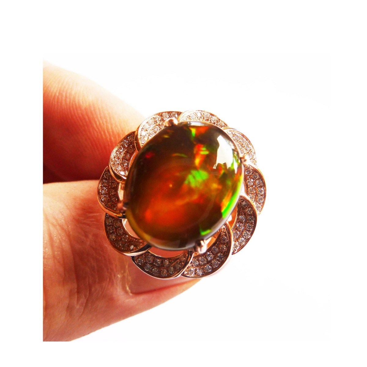 Opal, Diamond and 18K Ring