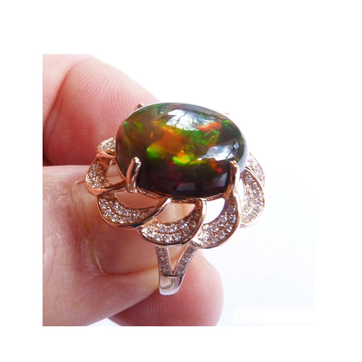 Opal, Diamond and 18K Ring