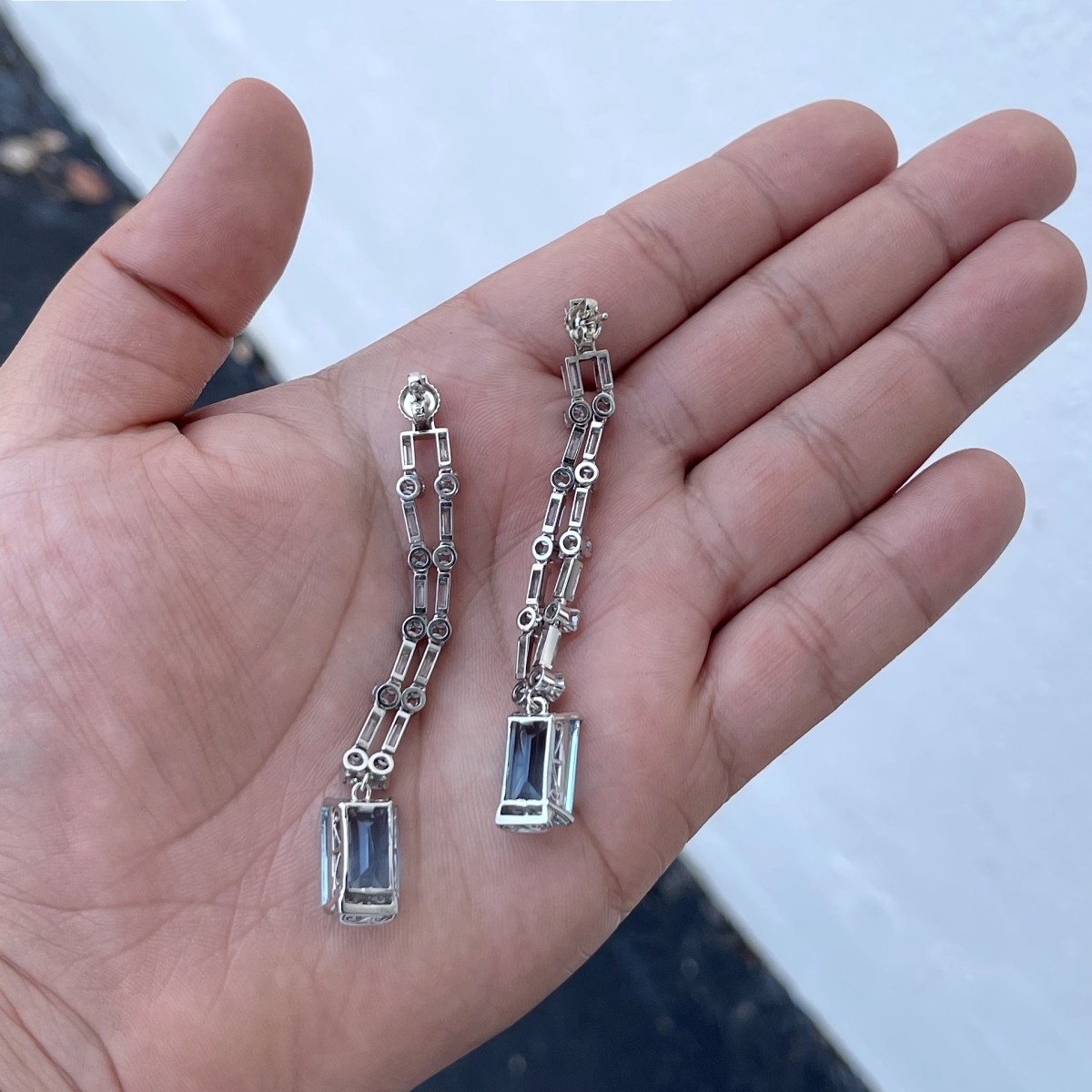 Art Deco Aquamarine and Diamond Earrings