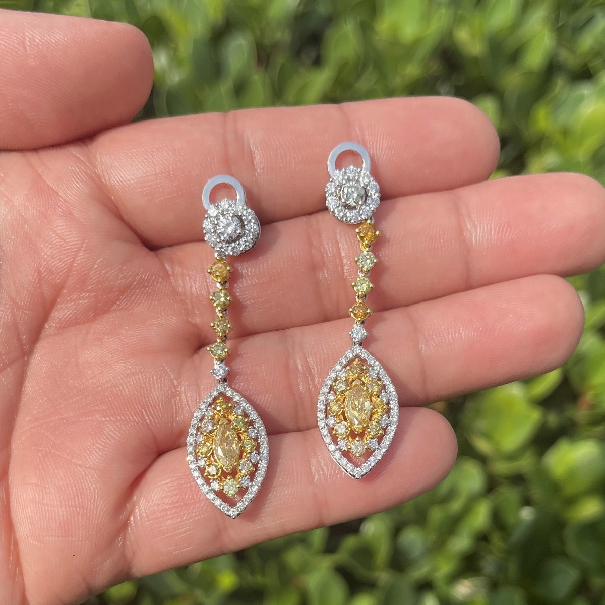 Fancy Color Diamond and 18K Earrings