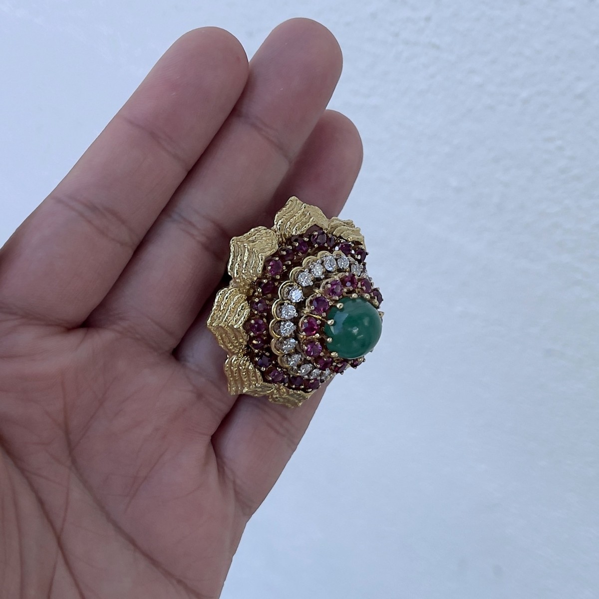 Emerald, Ruby, Diamond and 18K Ring