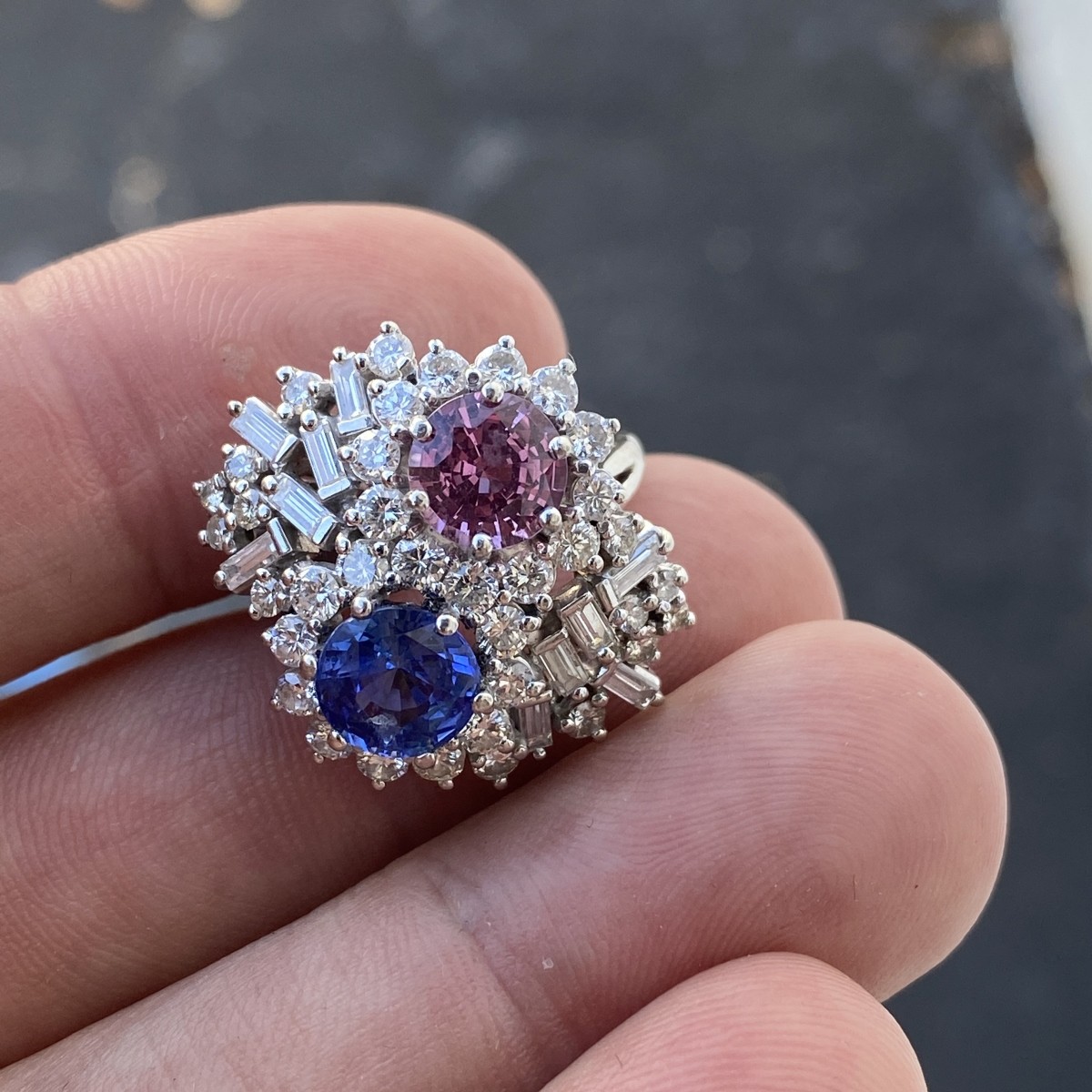 Sapphire, Diamond and Platinum Ring