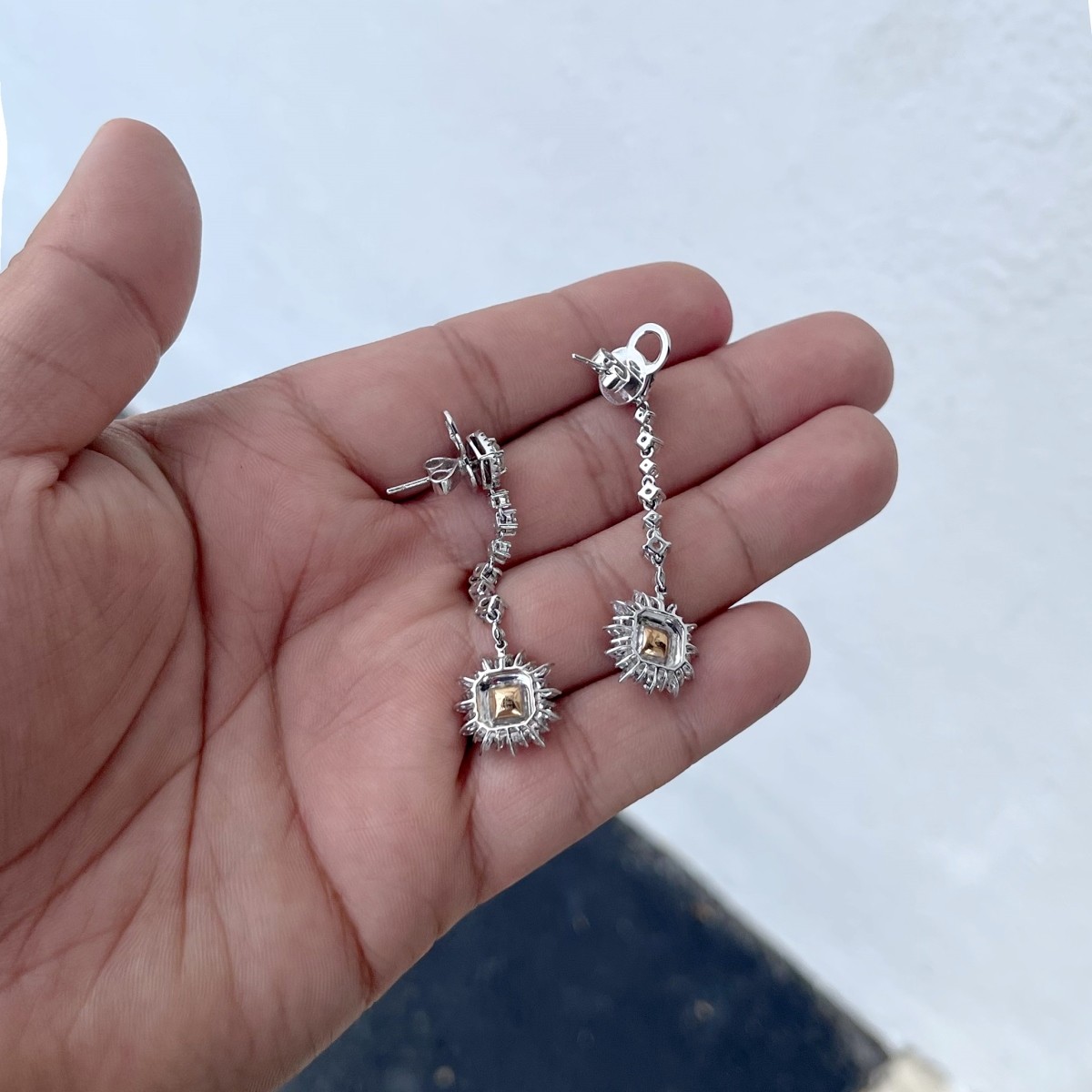 Fancy Color Diamond and 18K Earrings