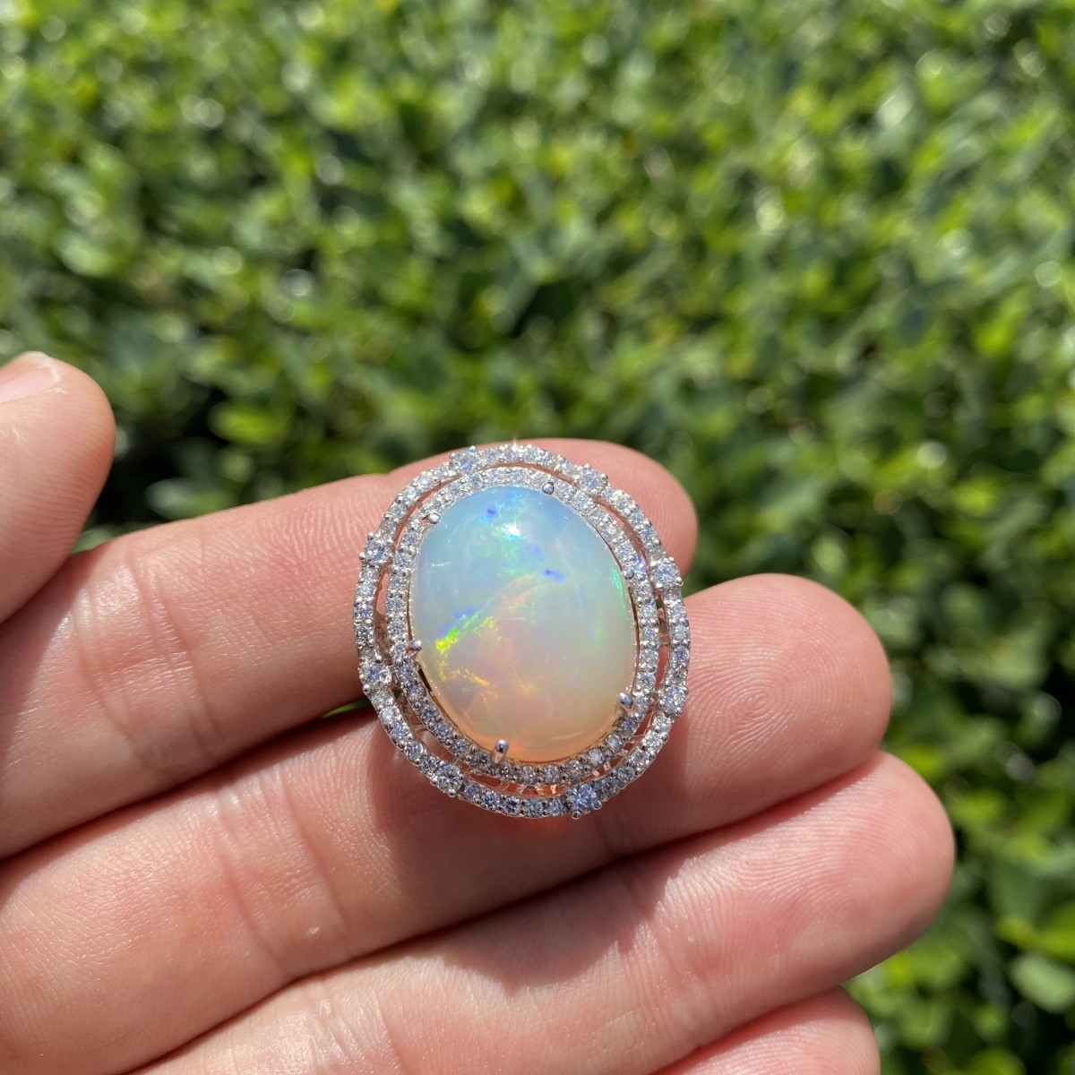 Opal, Diamond and 18K Ring