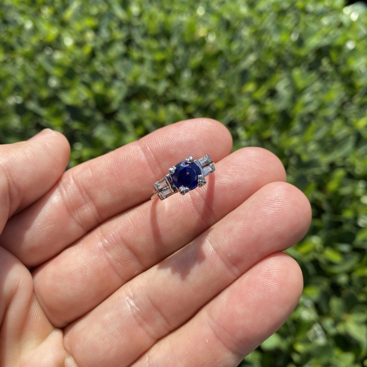 Sapphire, Diamond and Platinum Ring