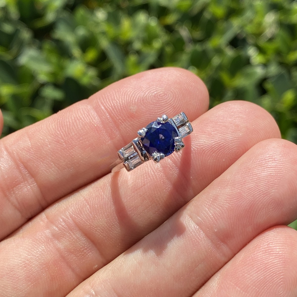 Sapphire, Diamond and Platinum Ring