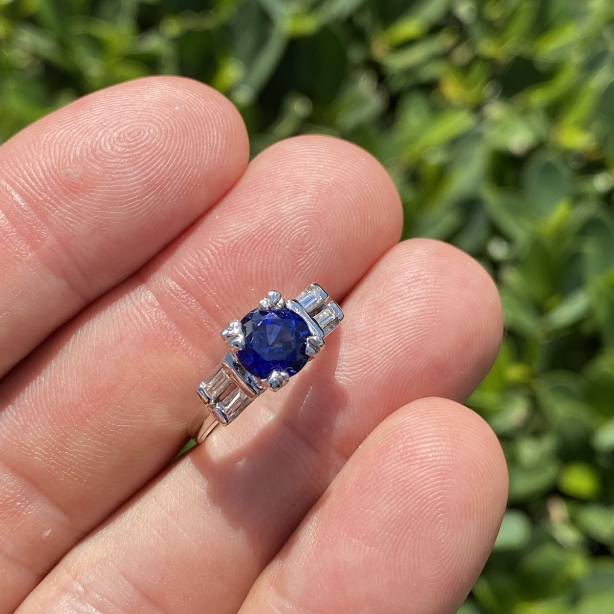 Sapphire, Diamond and Platinum Ring