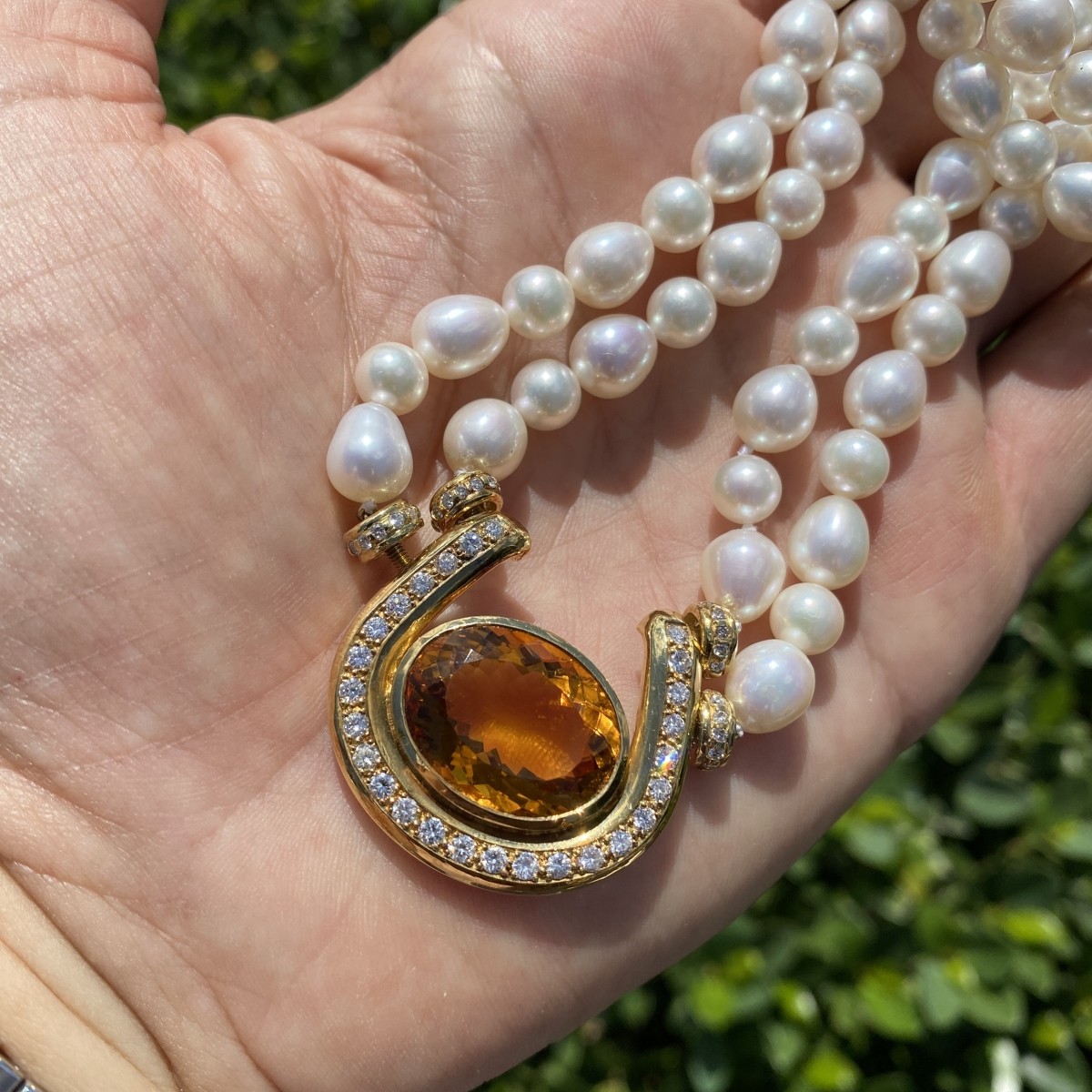 Citrine, Diamond, Pearl and 14K Necklace