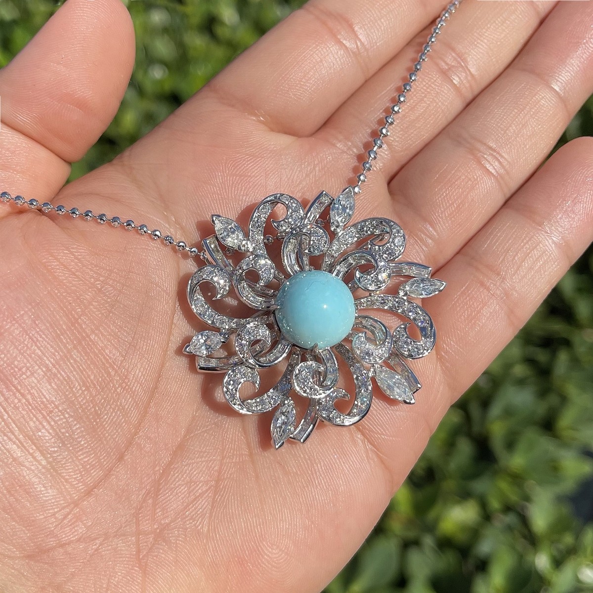 Diamond, Turquoise and Platinum Pendant