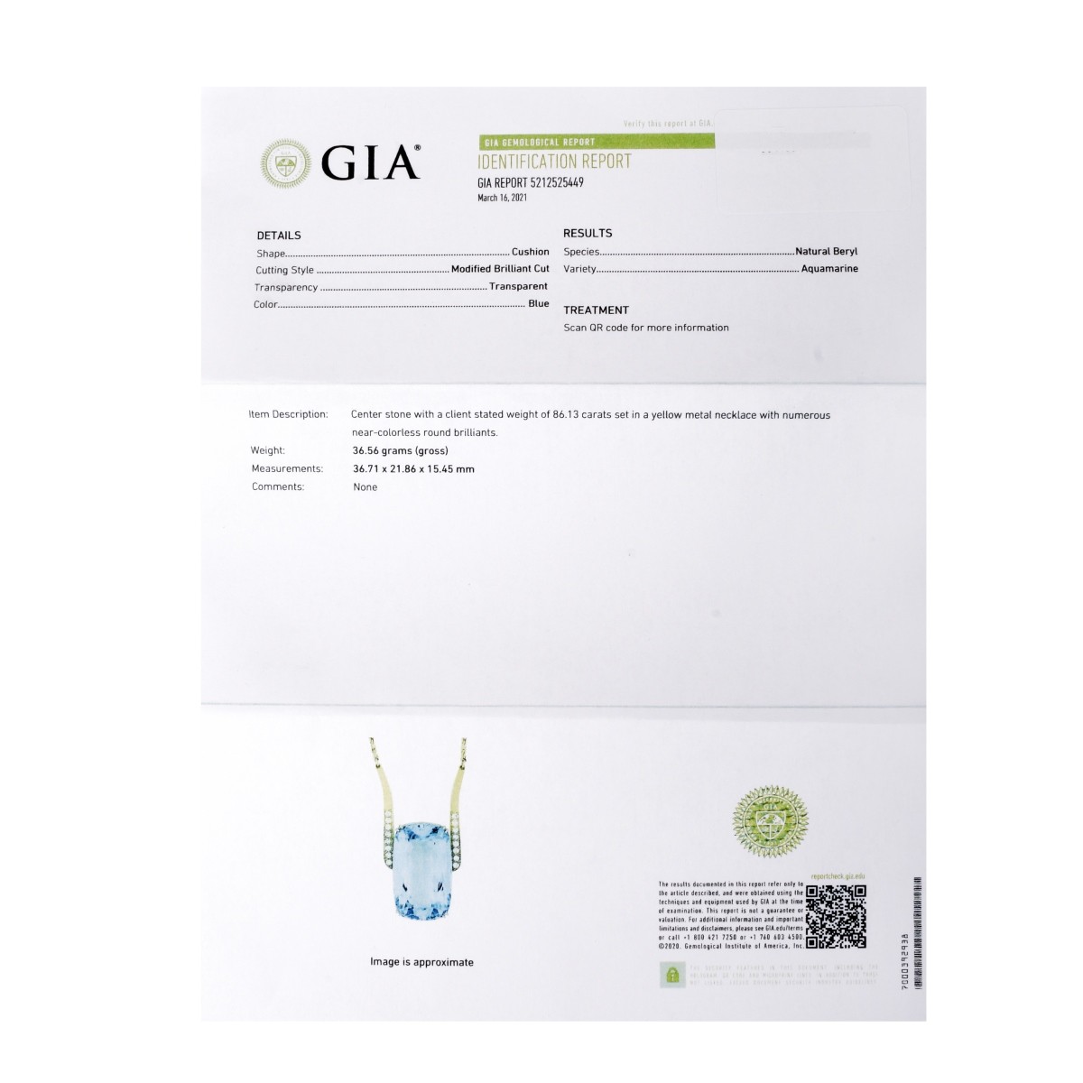 GIA Aquamarine Pendant Necklace