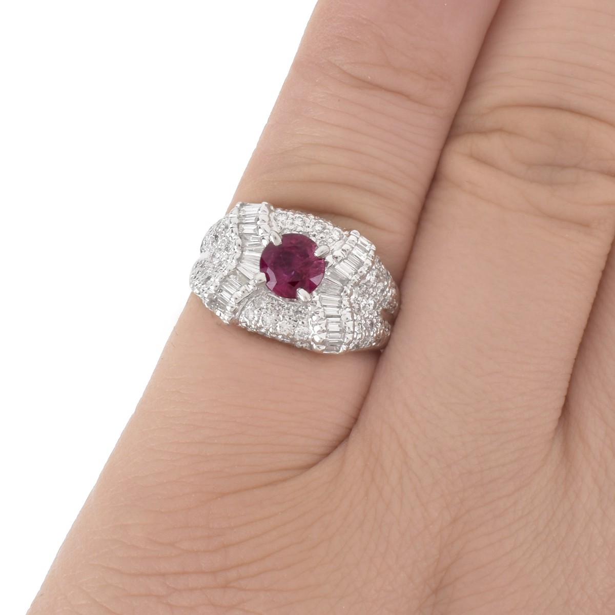 Ruby, Diamond and Platinum Ring