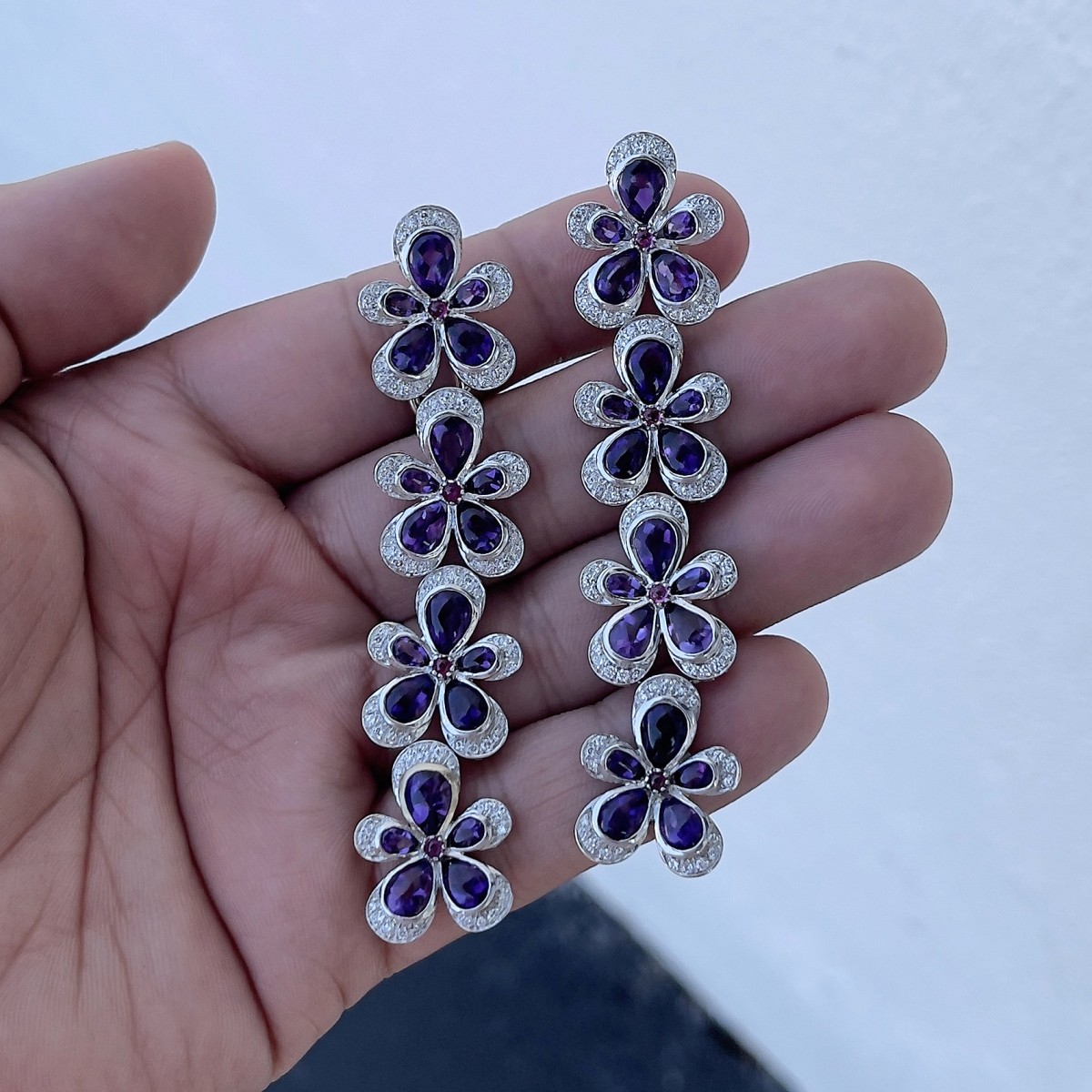 Amethyst, Diamond and 18K Earrings