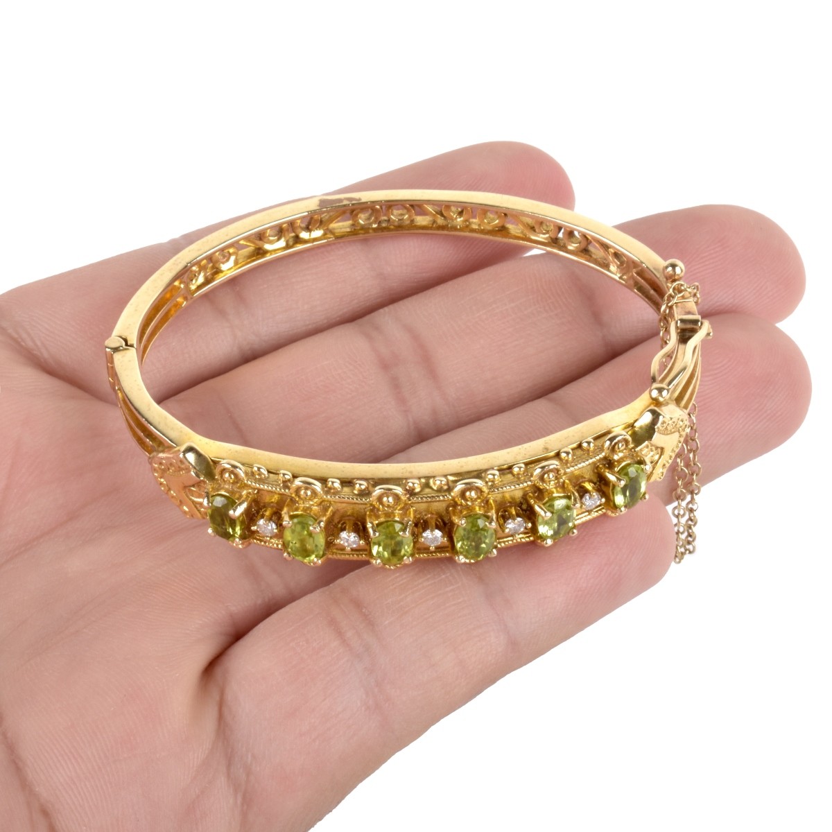 Peridot, Diamond and 14K Bangle