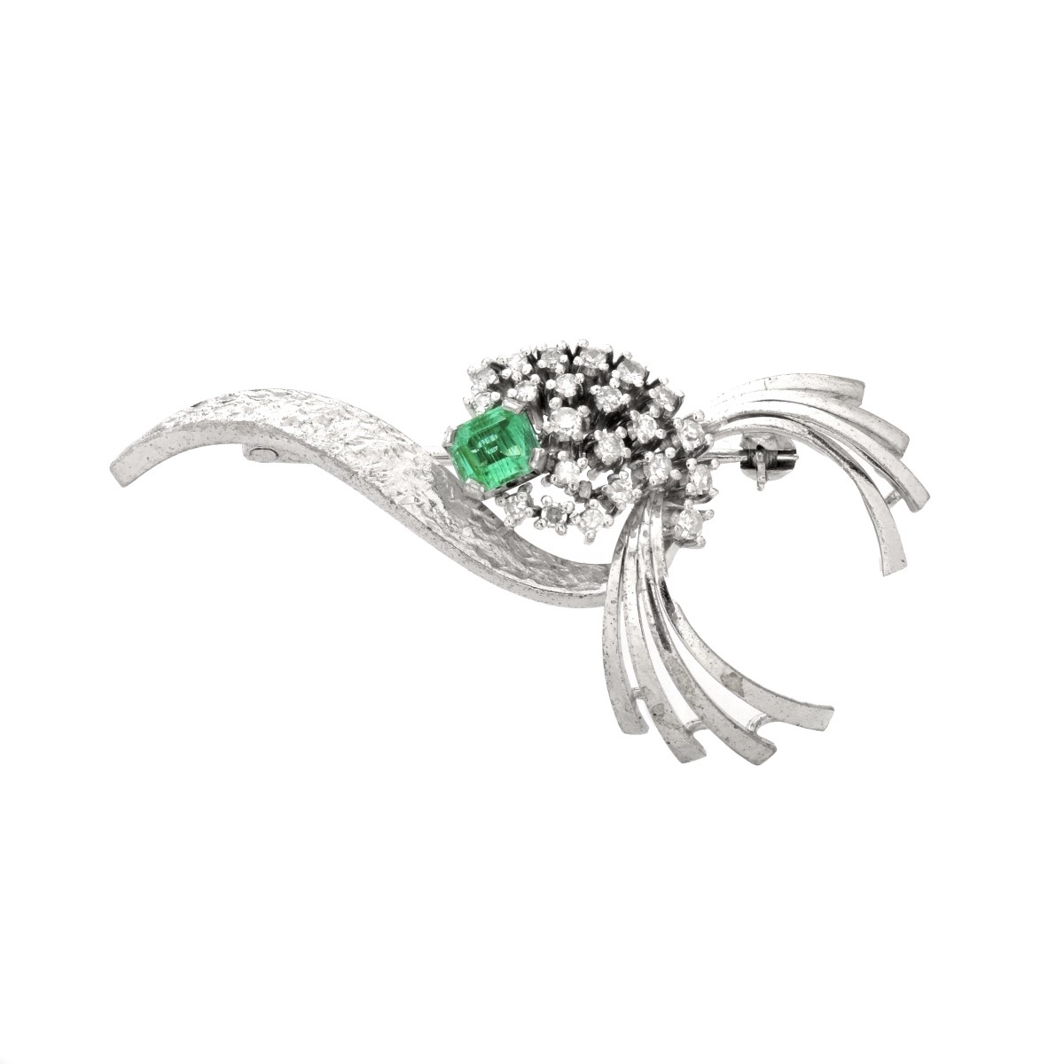 Emerald, Diamond and 14K Brooch