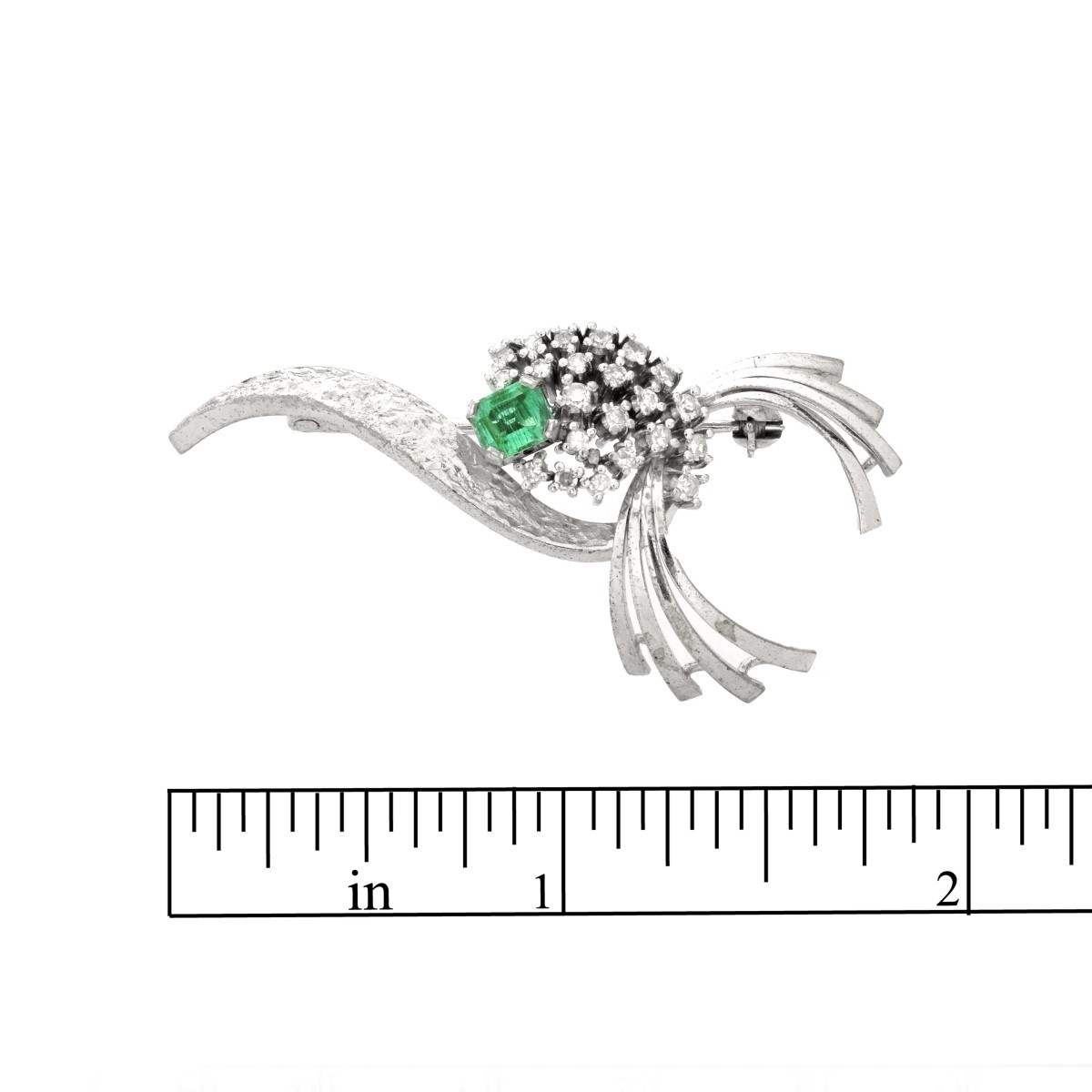 Emerald, Diamond and 14K Brooch