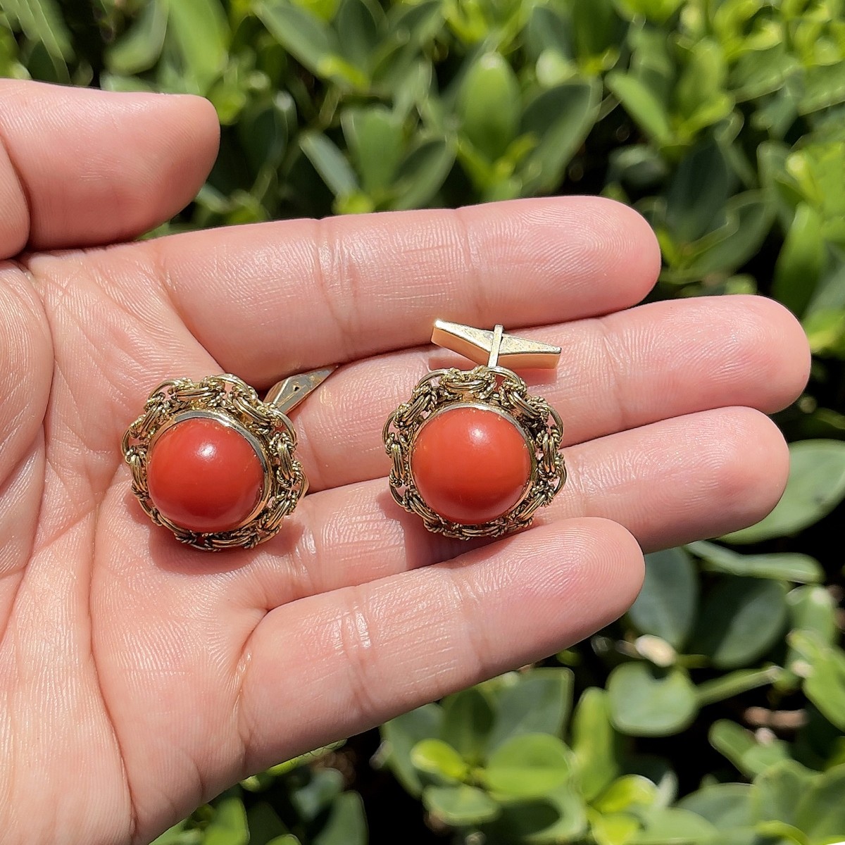 Coral and Yellow Gold Cufflinks