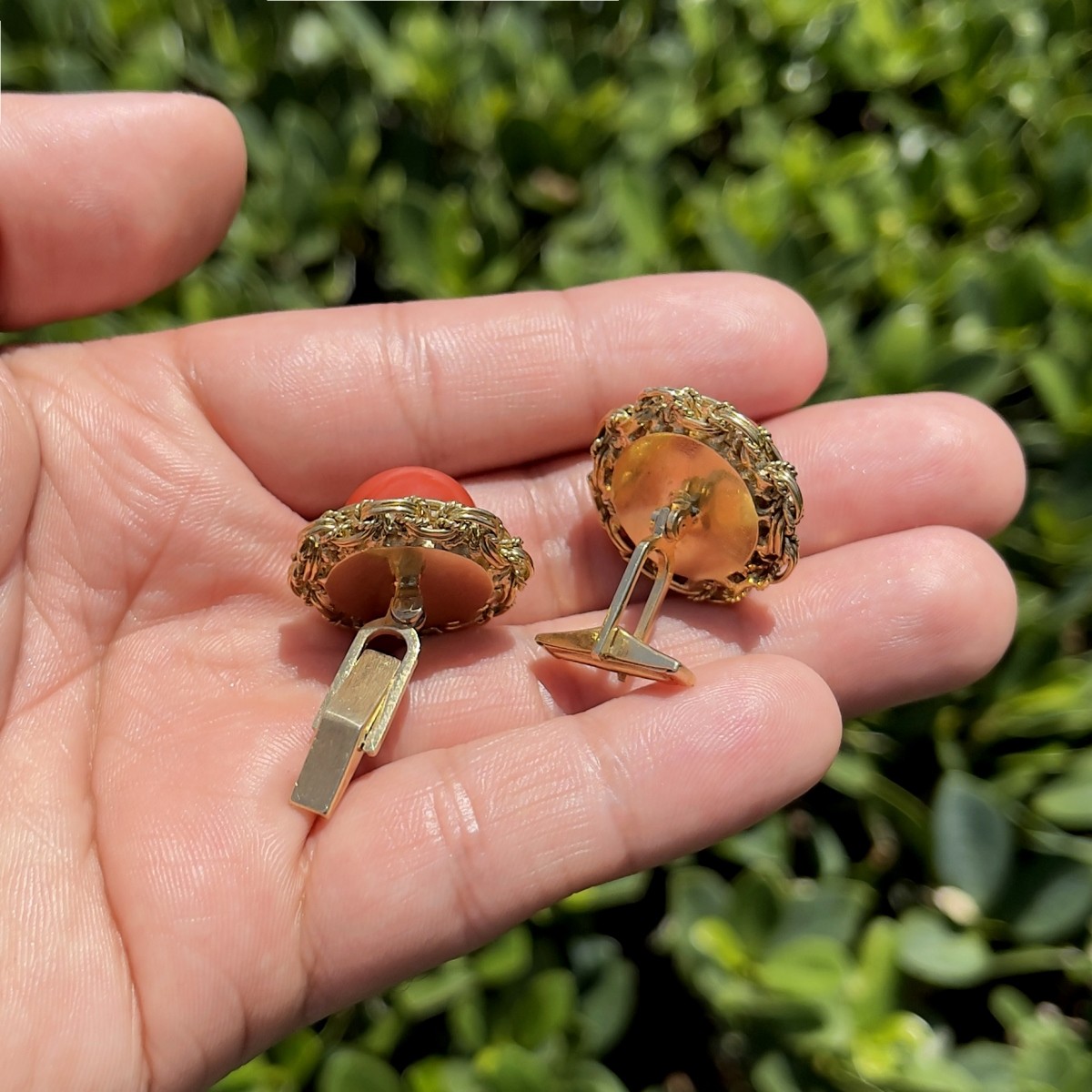 Coral and Yellow Gold Cufflinks