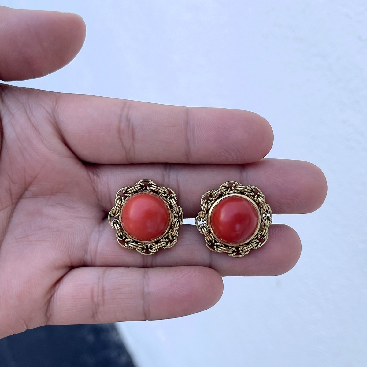 Coral and Yellow Gold Cufflinks