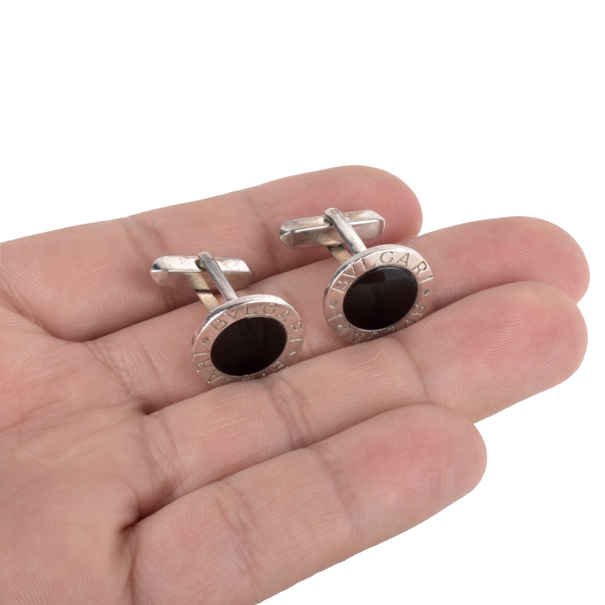 Bulgari Sterling and Onyx Cufflinks