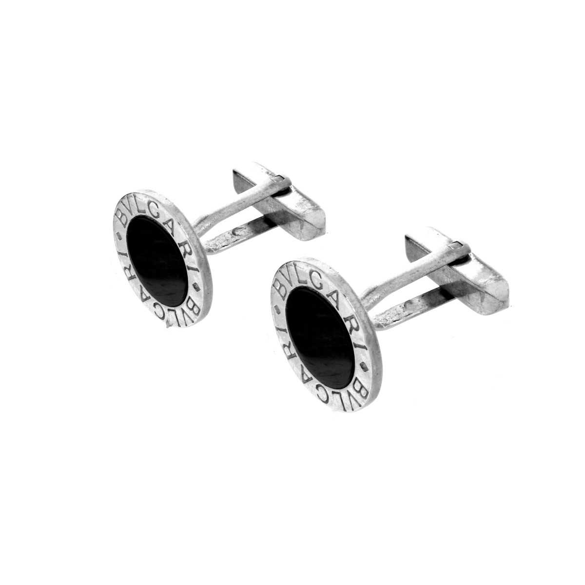 Bulgari Sterling and Onyx Cufflinks