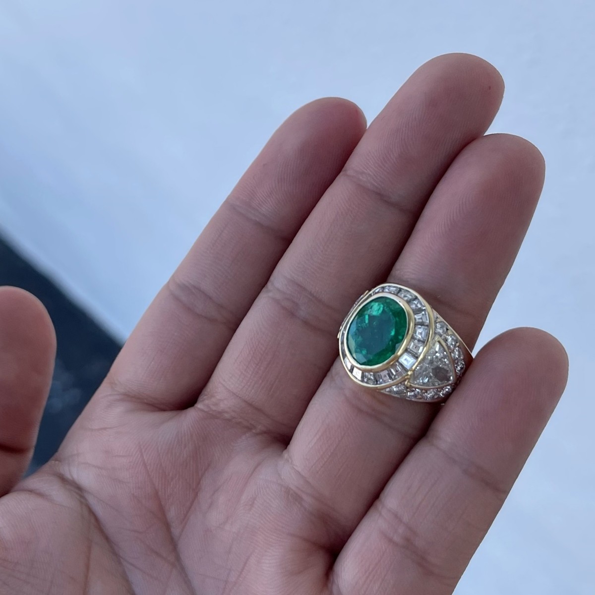 Man's Emerald, Diamond and 18K Ring