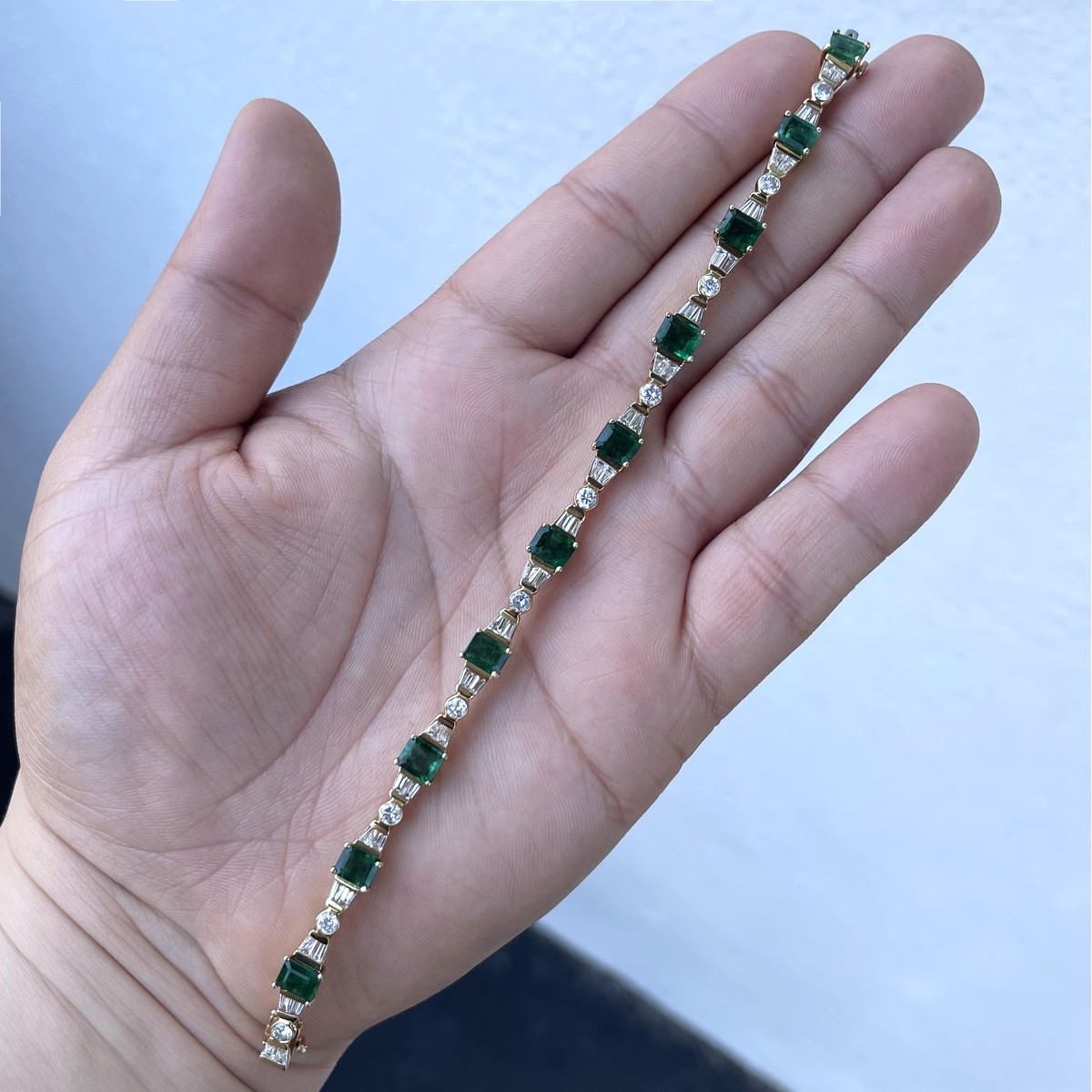 Emerald, Diamond, and 14K Bracelet