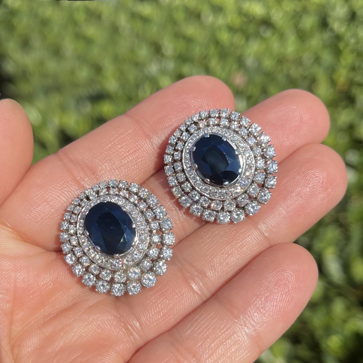 Sapphire, Diamond and Platinum Earrings