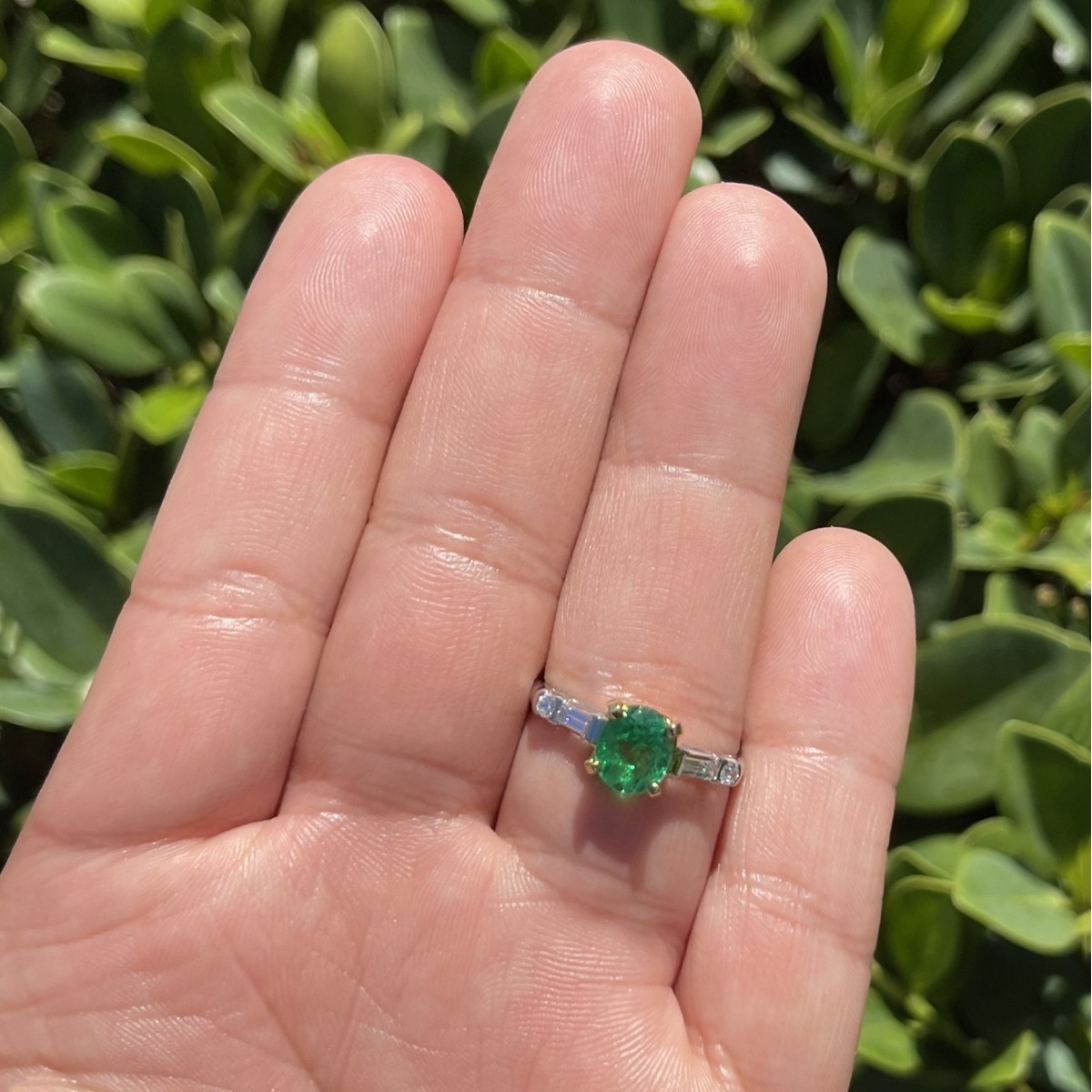 Emerald, Diamond and Platinum Ring