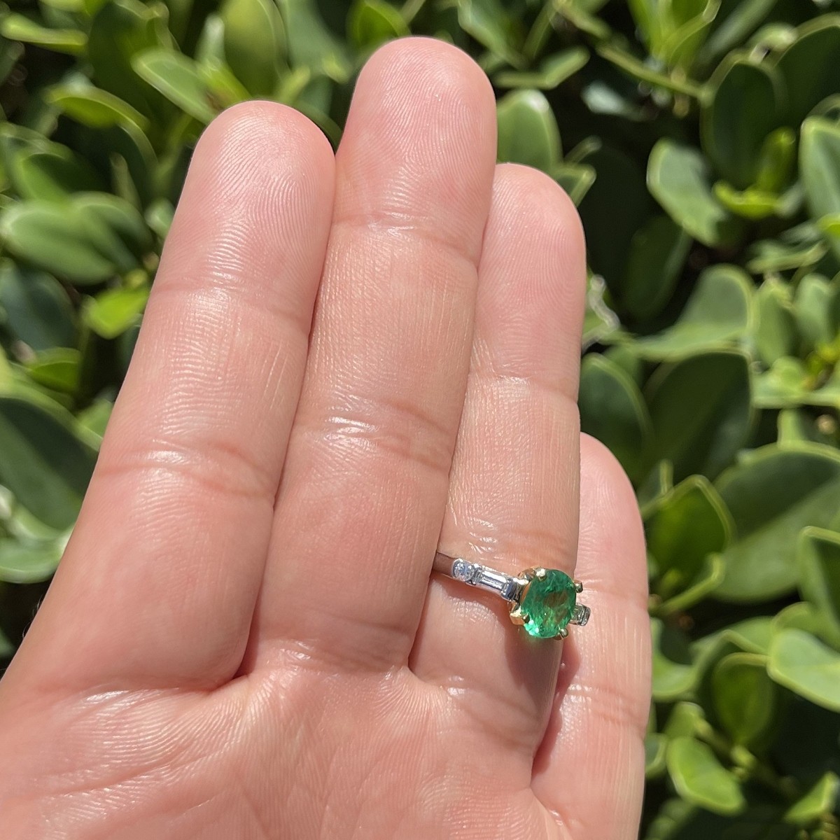 Emerald, Diamond and Platinum Ring