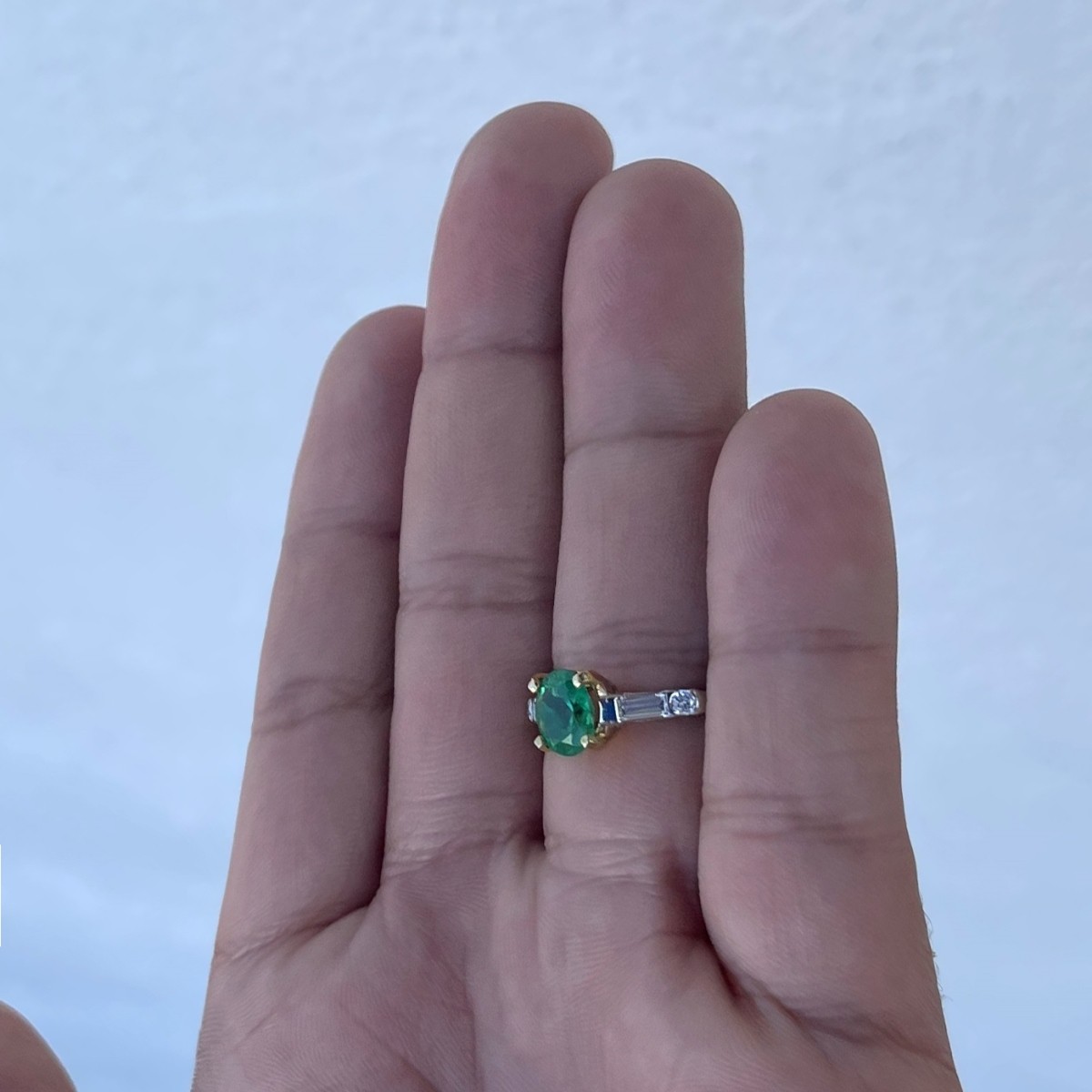 Emerald, Diamond and Platinum Ring