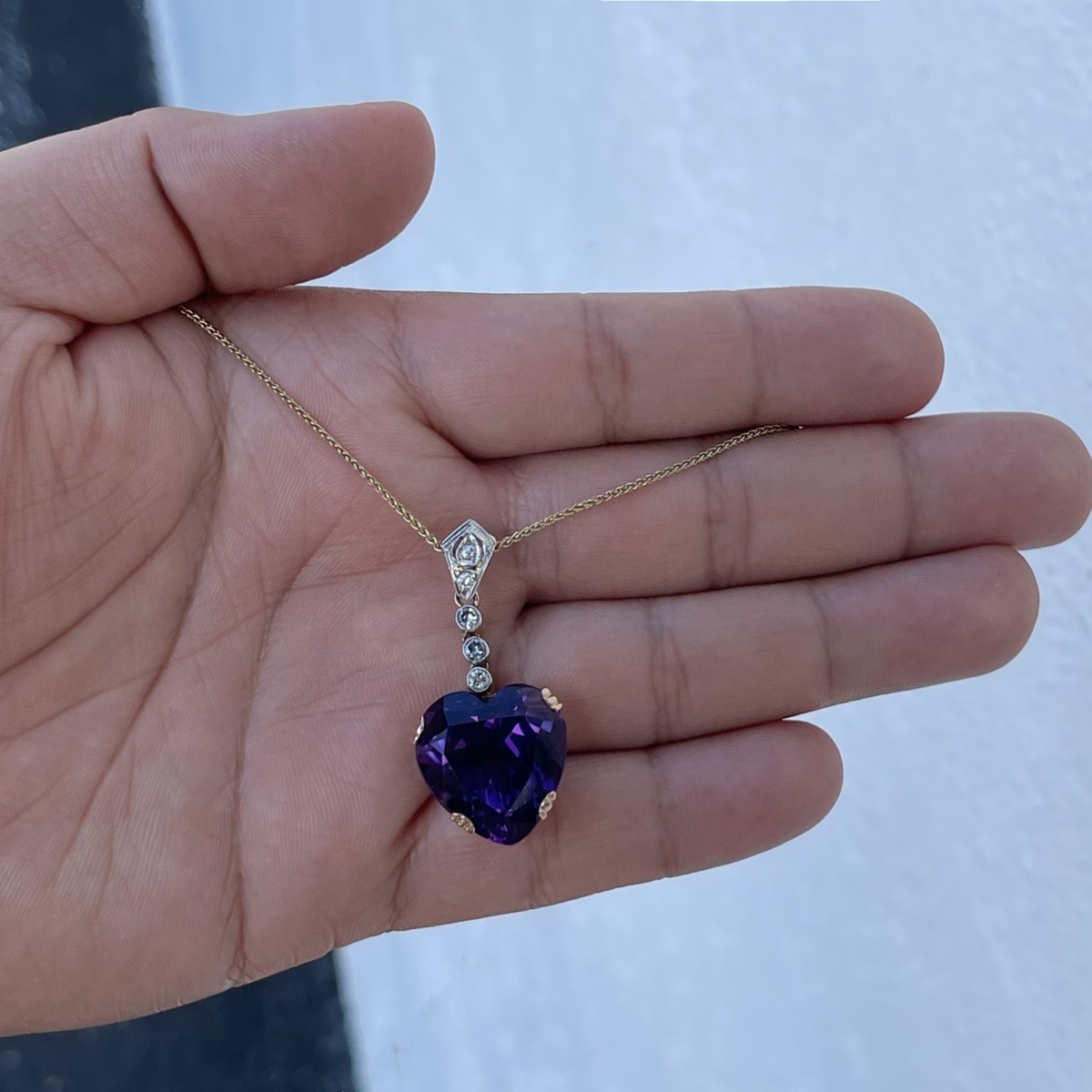 Amethyst, Diamond and 14K Necklace