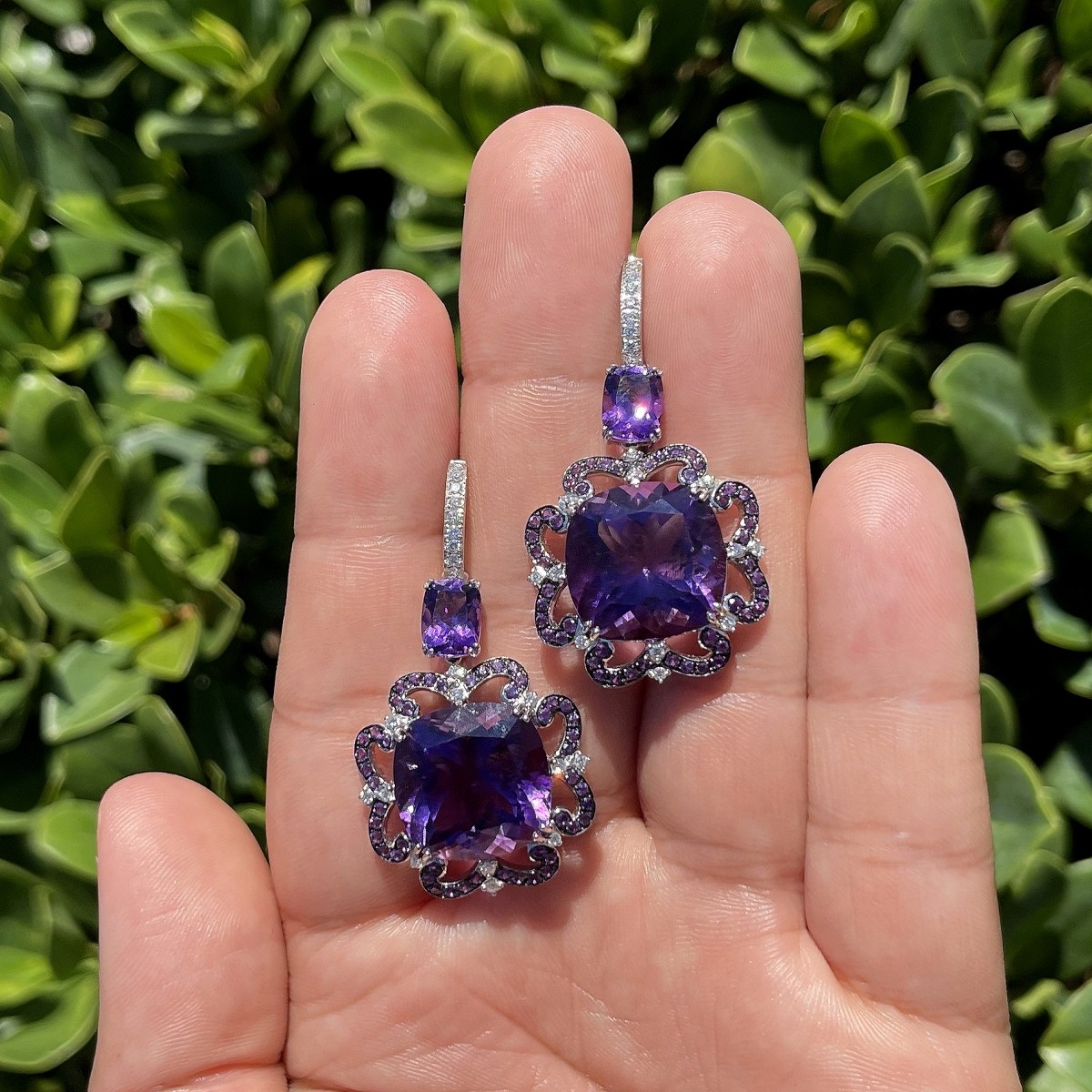 Amethyst, Diamond and 18K Earrings