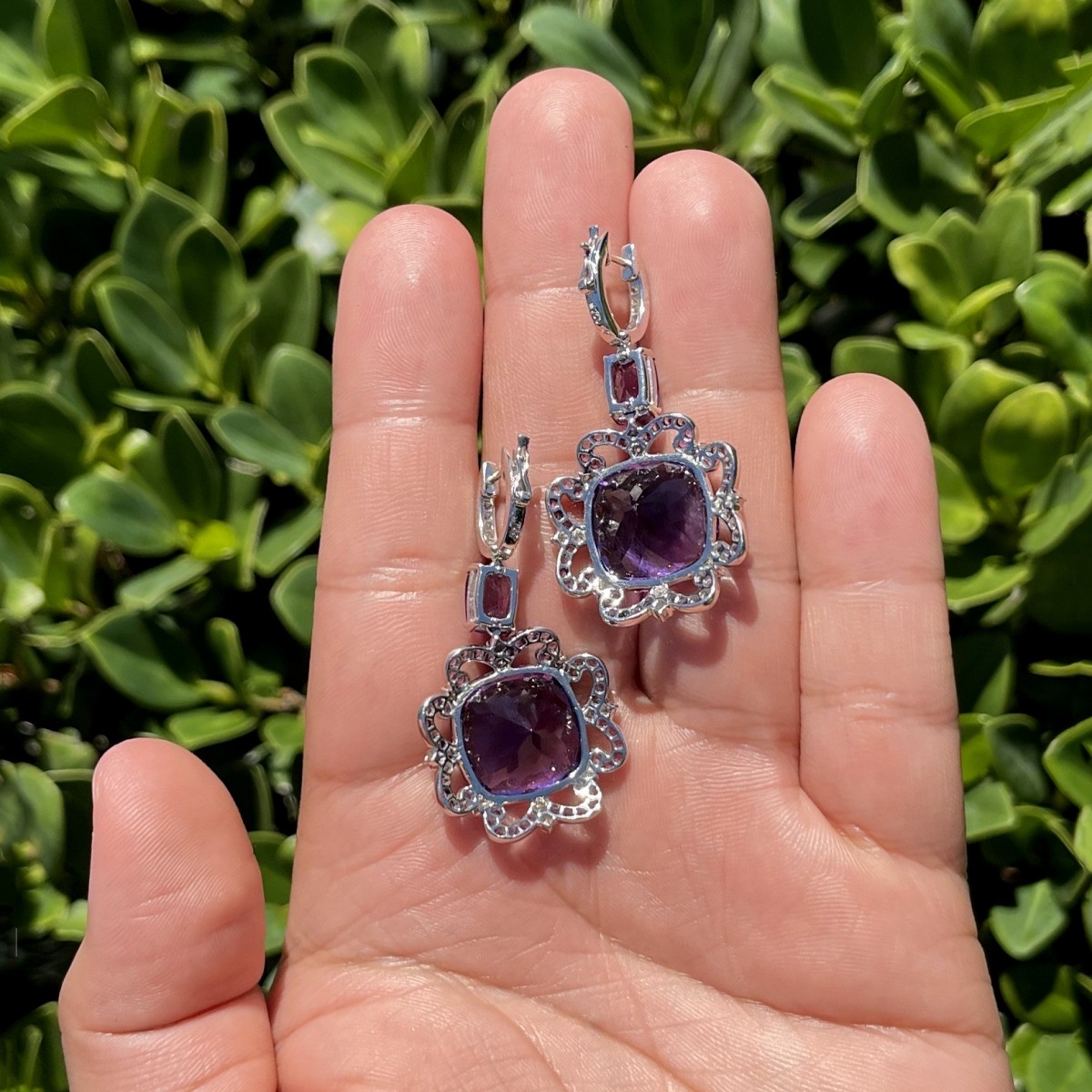 Amethyst, Diamond and 18K Earrings