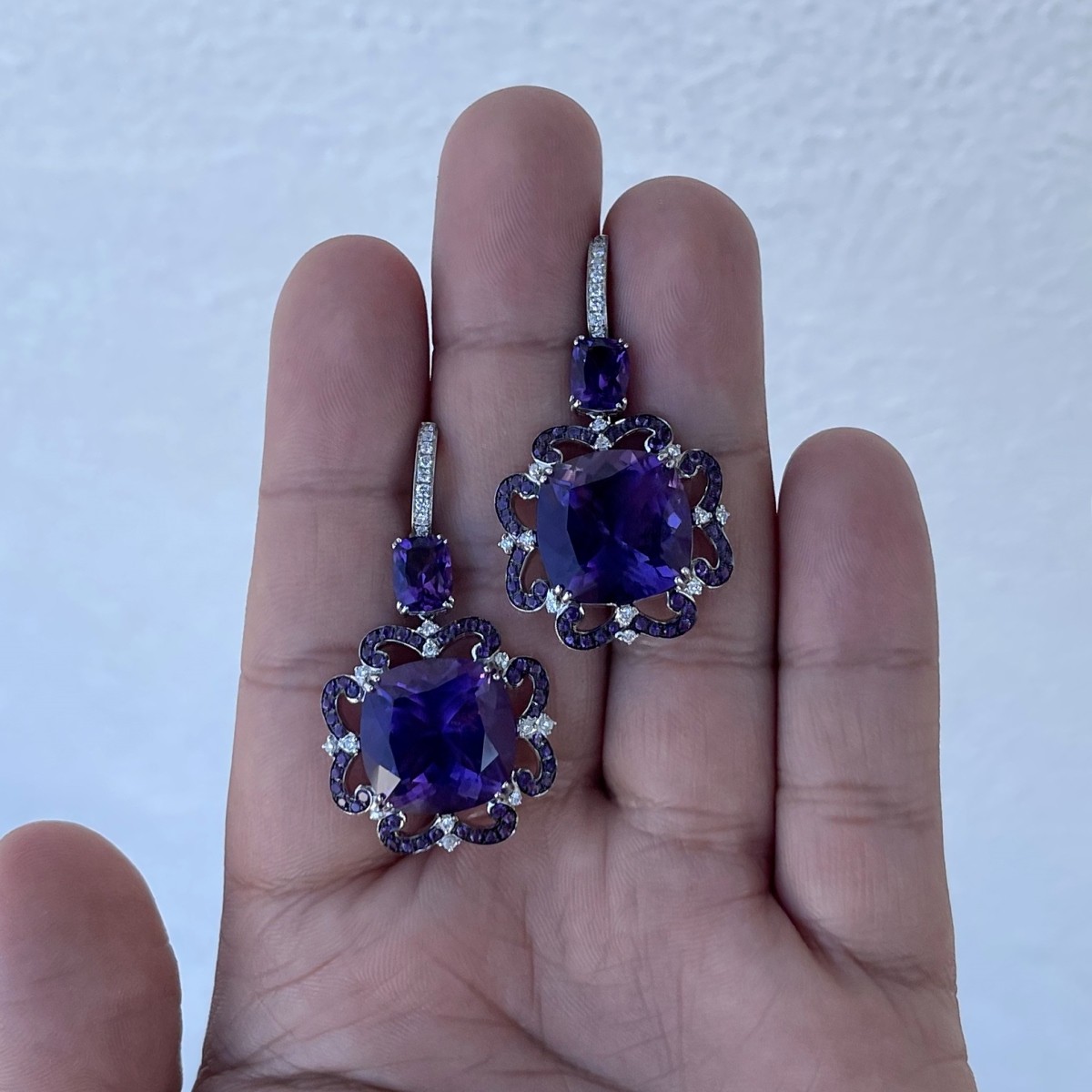 Amethyst, Diamond and 18K Earrings