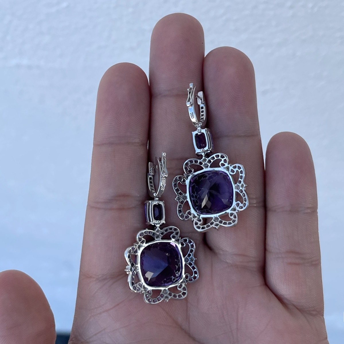 Amethyst, Diamond and 18K Earrings