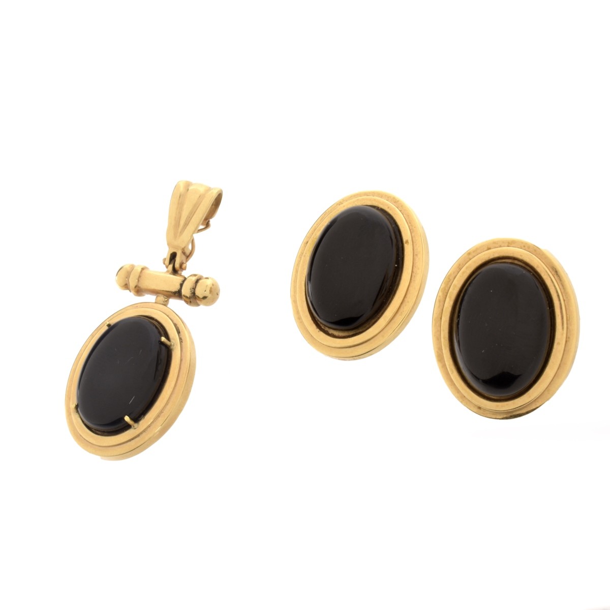 Onyx and 14K Earrings and Pendant