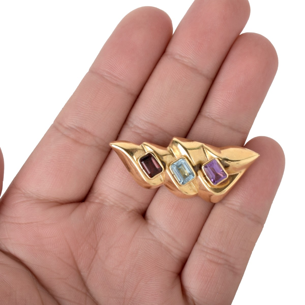 Gemstone and 14K Brooch