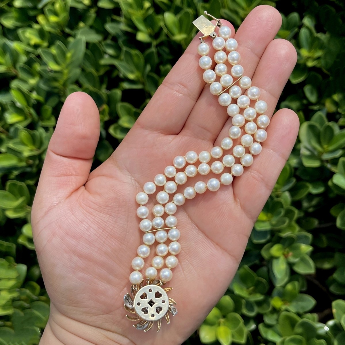 Pearl, Sapphire, Diamond and 14K Bracelet