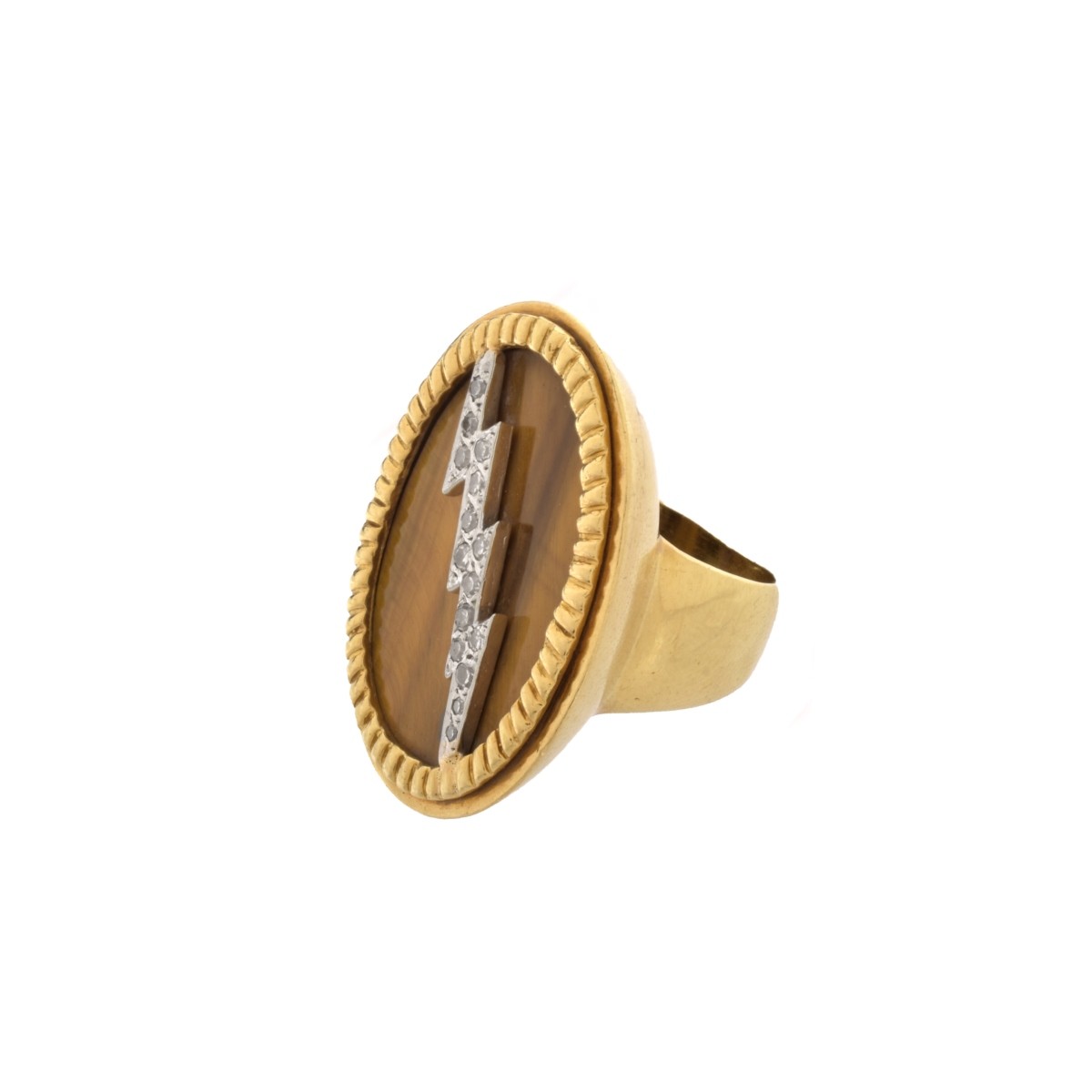 Diamond, Tiger Eye and 18K Ring