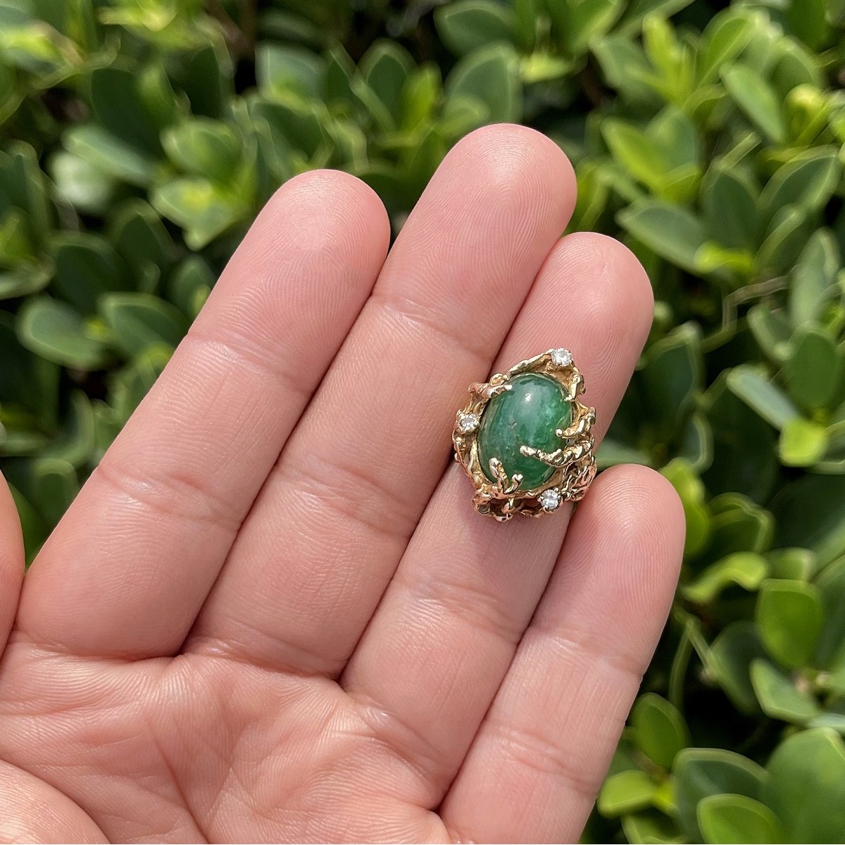 Emerald, Diamond and 14K Ring