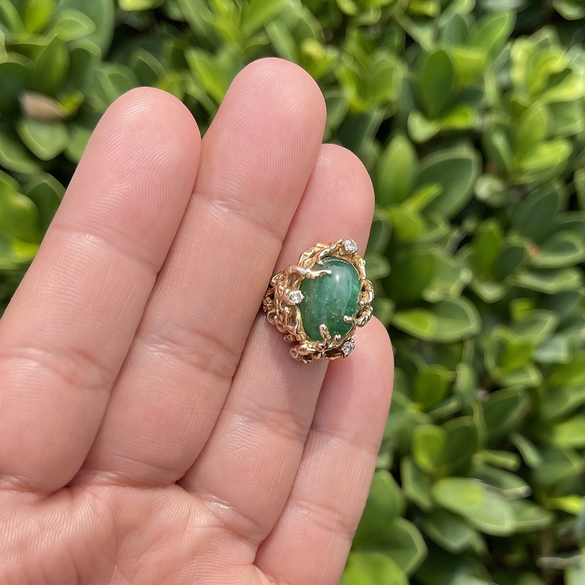 Emerald, Diamond and 14K Ring