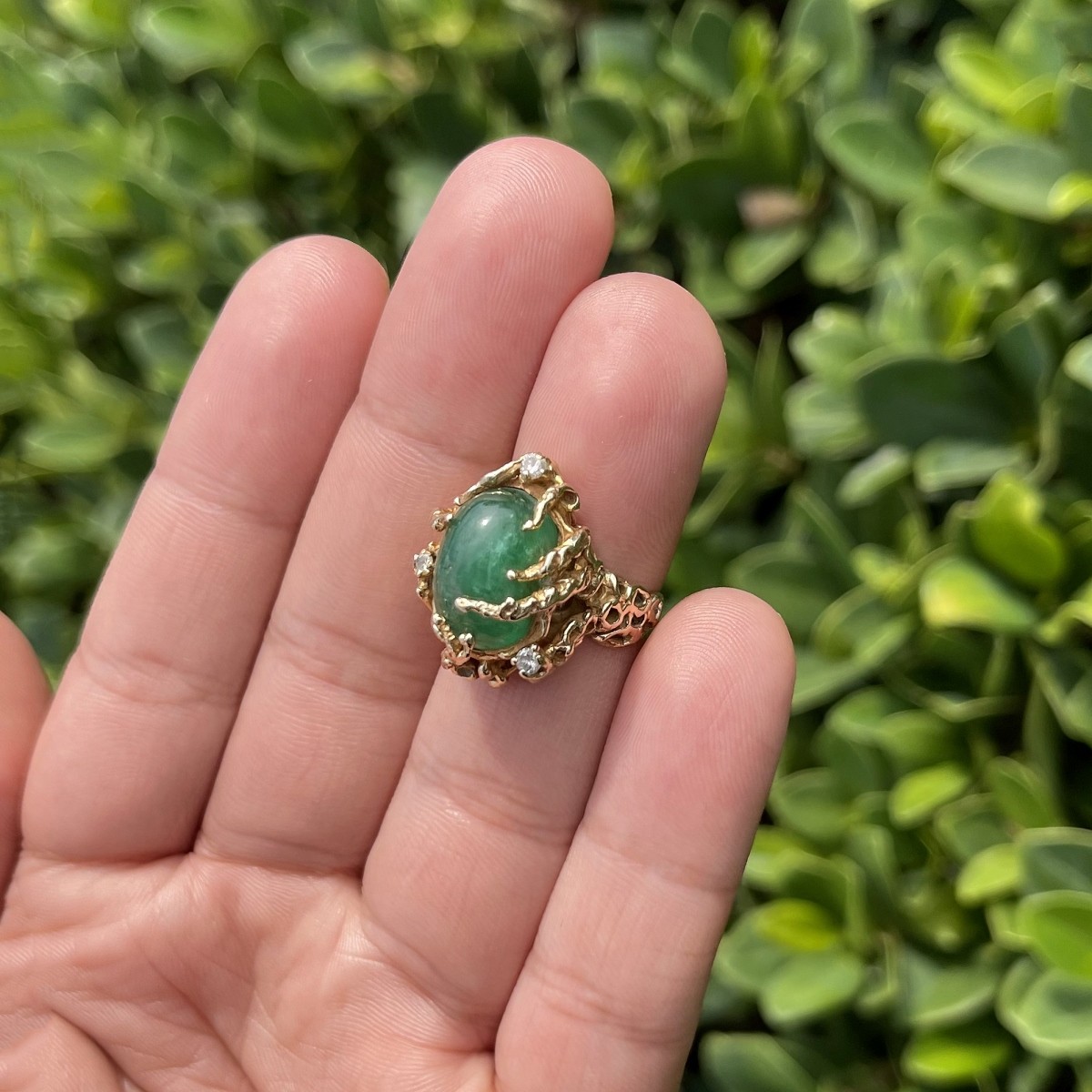 Emerald, Diamond and 14K Ring