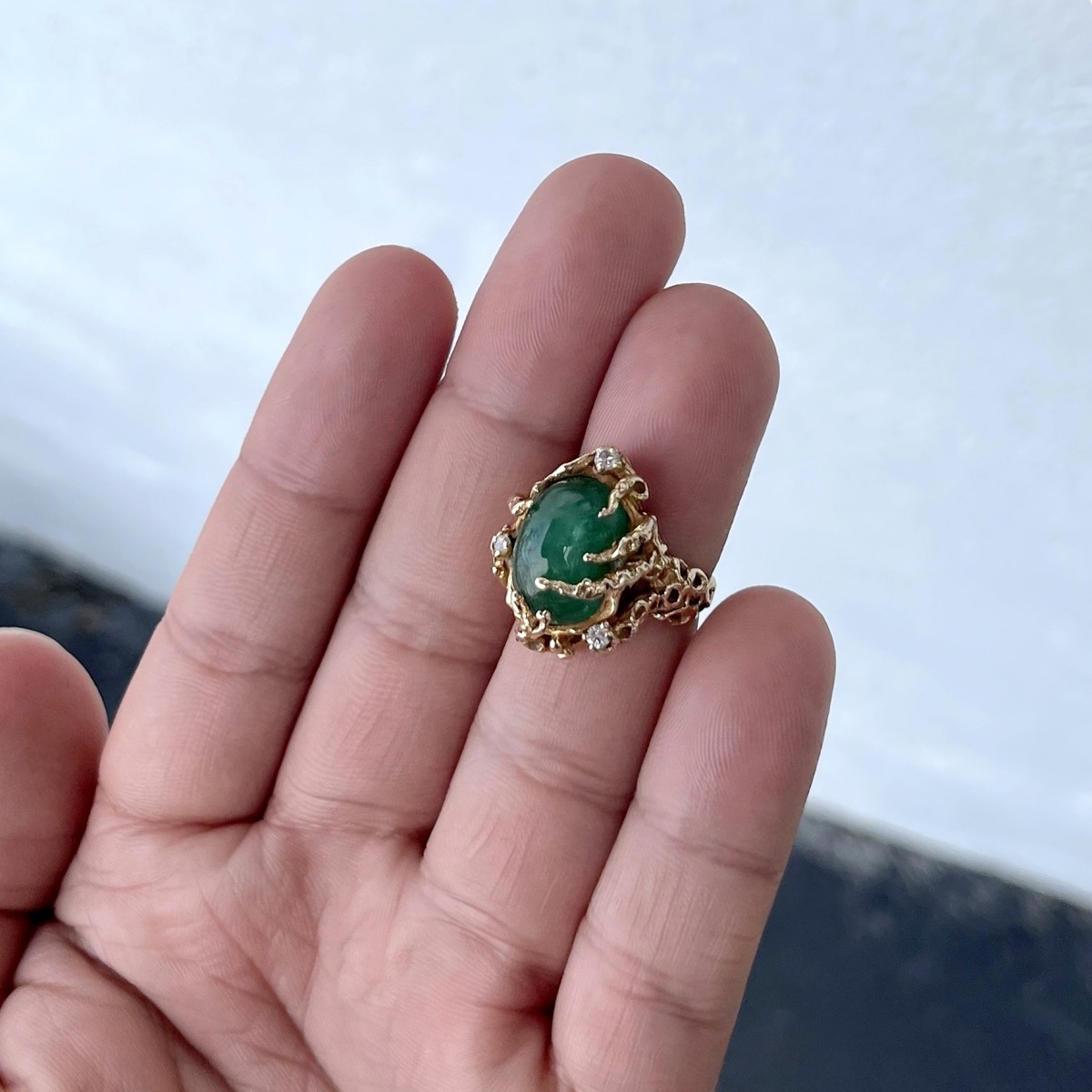 Emerald, Diamond and 14K Ring