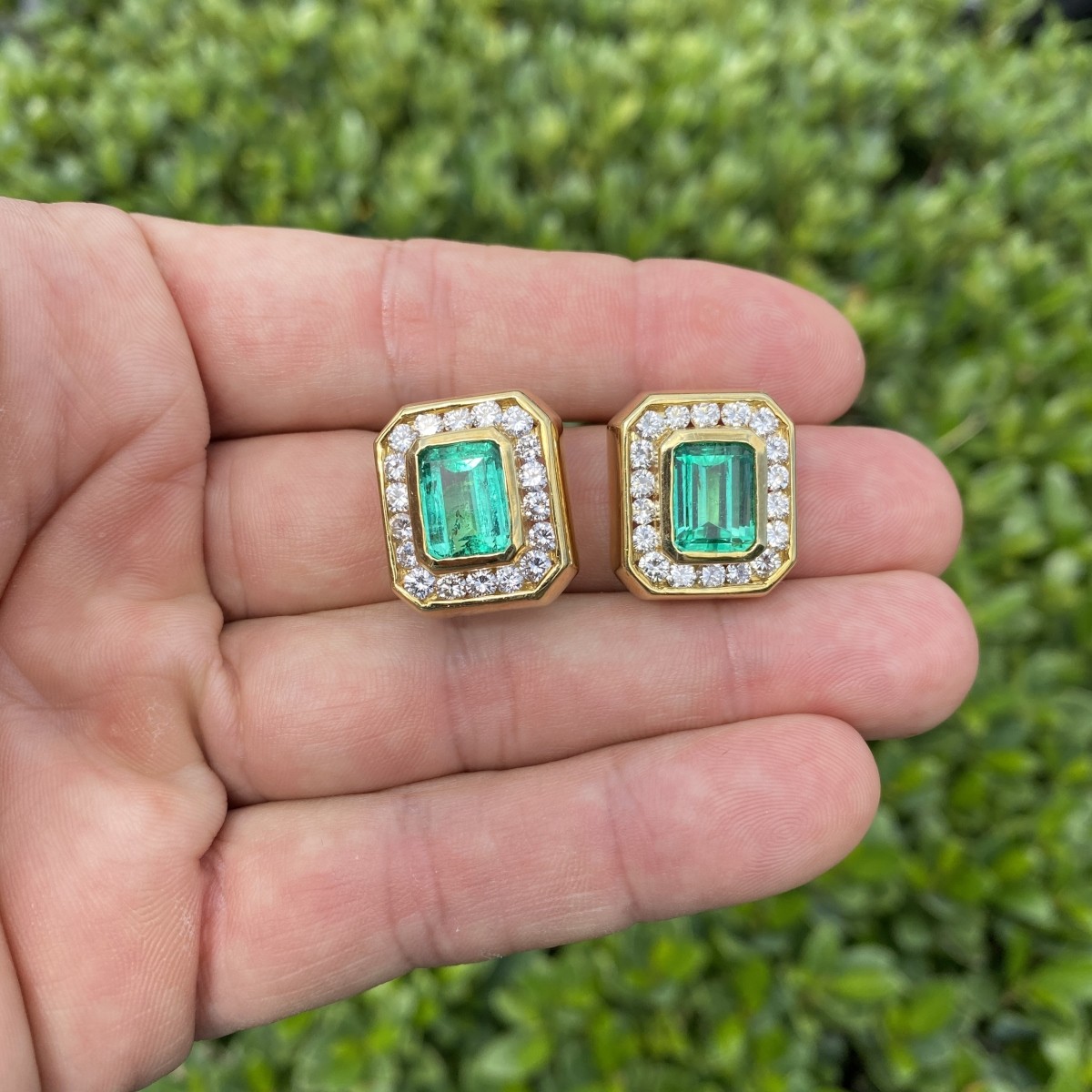 Emerald, Diamond and 18K Earrings